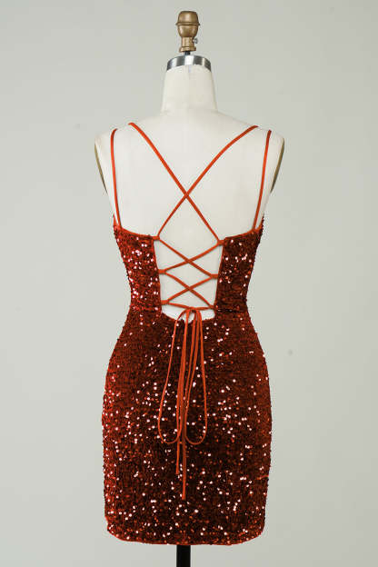 Sparkly Bodycon Red Sequins Short Homecoming Dress with Criss Cross Back