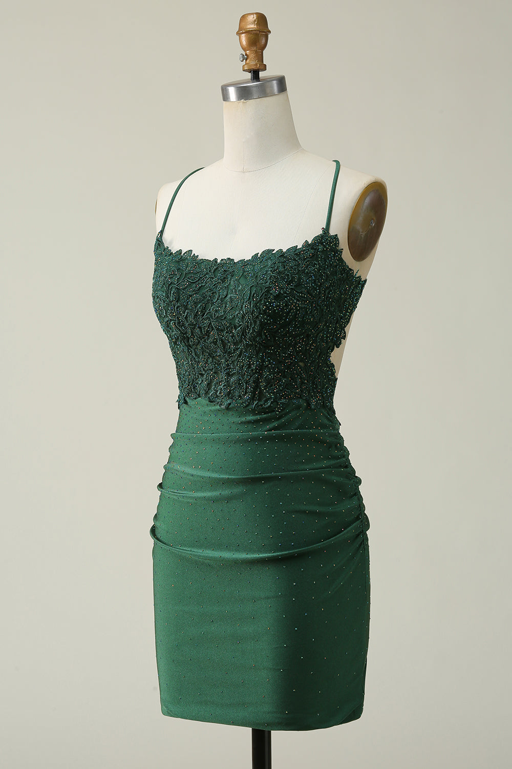 Hot Selling Bodycon Spaghetti Straps Dark Green Short Homecoming Dress with Appliques
