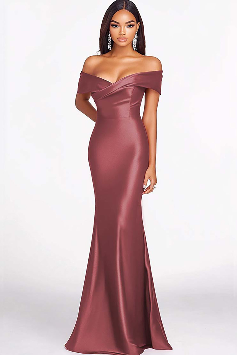 Off the Shoulder Elegant Red Mermaid Long Formal Dress