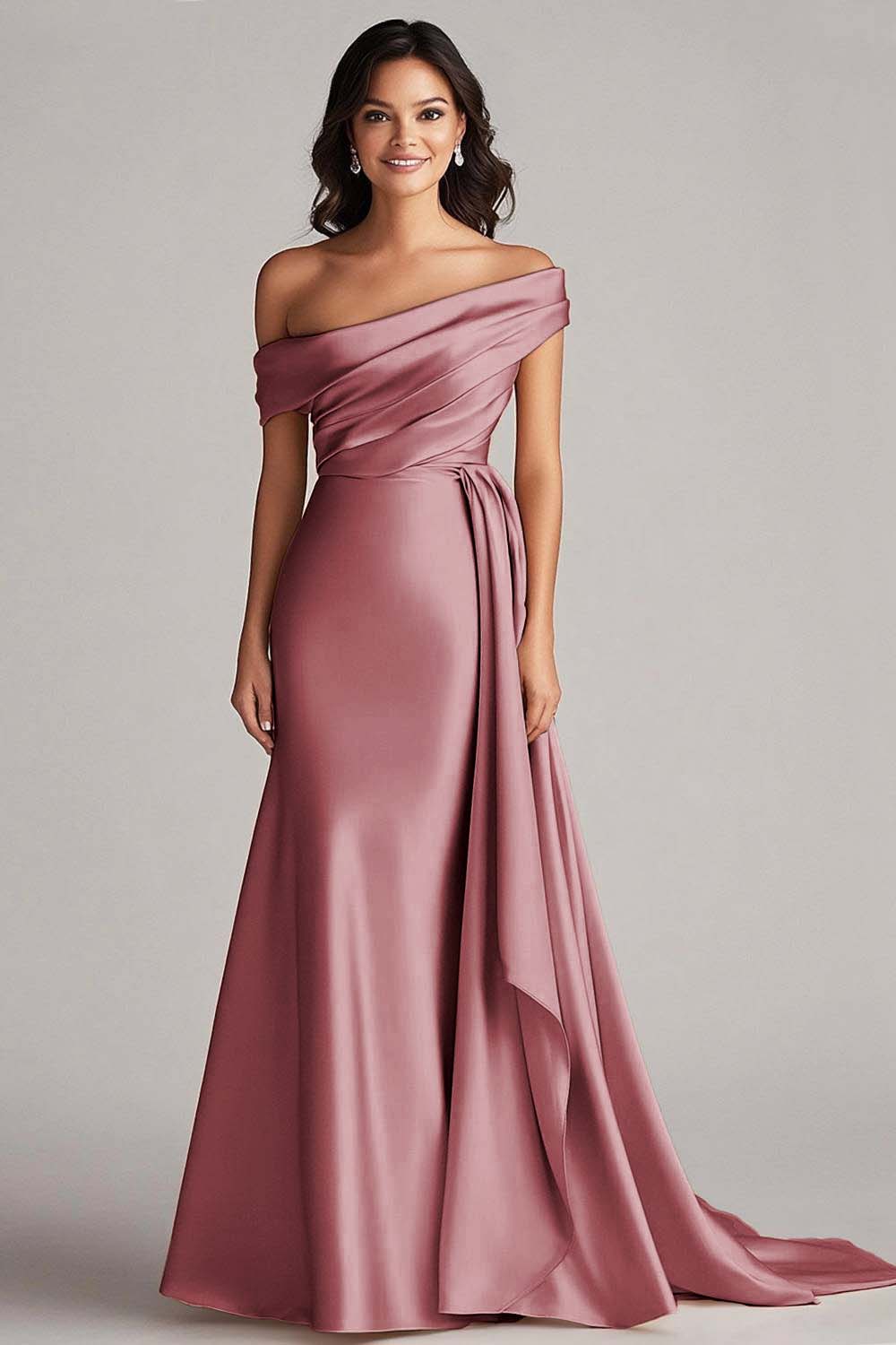Off the Shoulder Elegant Champagne Long Formal Dress with Side Cape