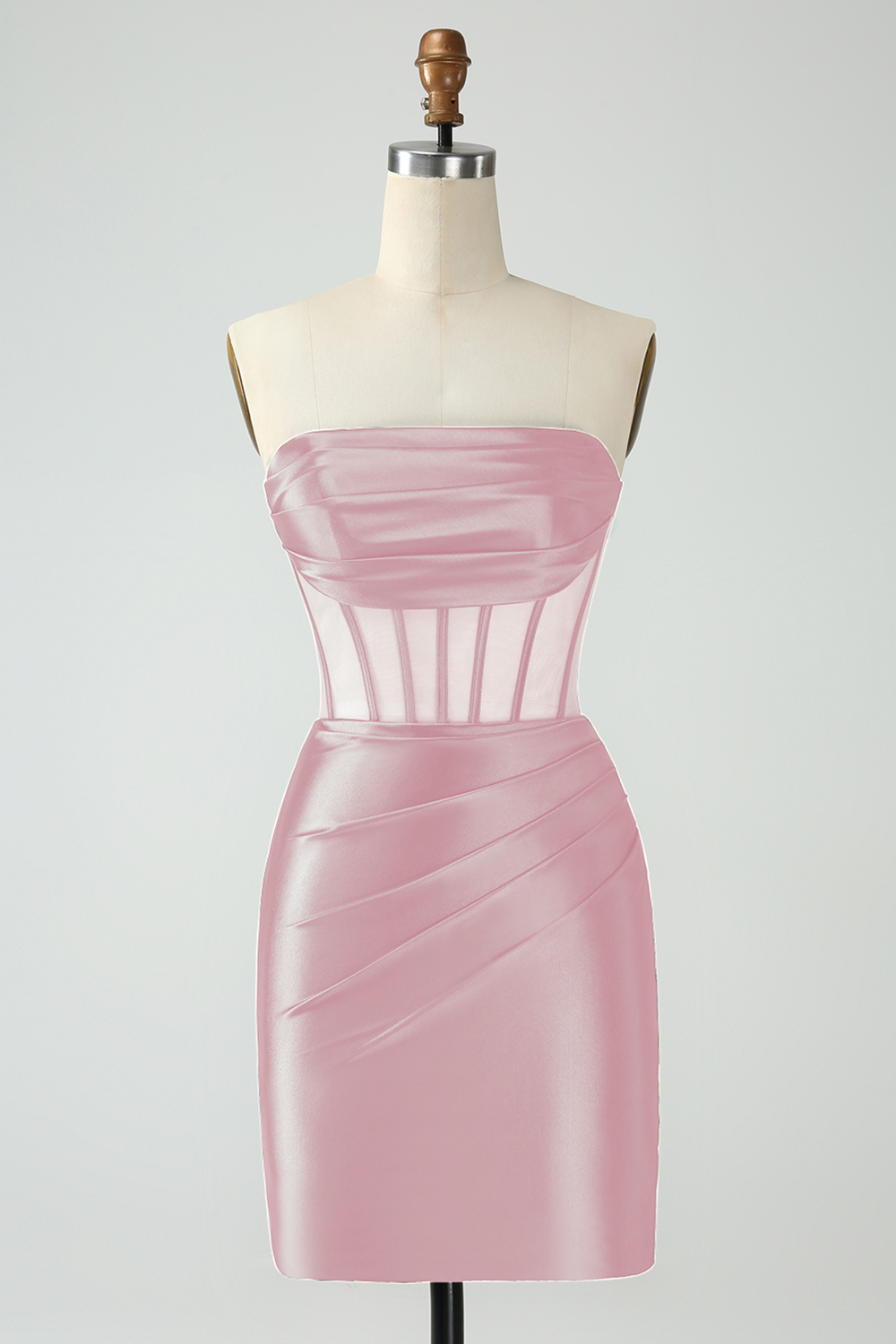 Dark Green Strapless Bodycon Satin Ruched Corset Short Homecoming Dress 