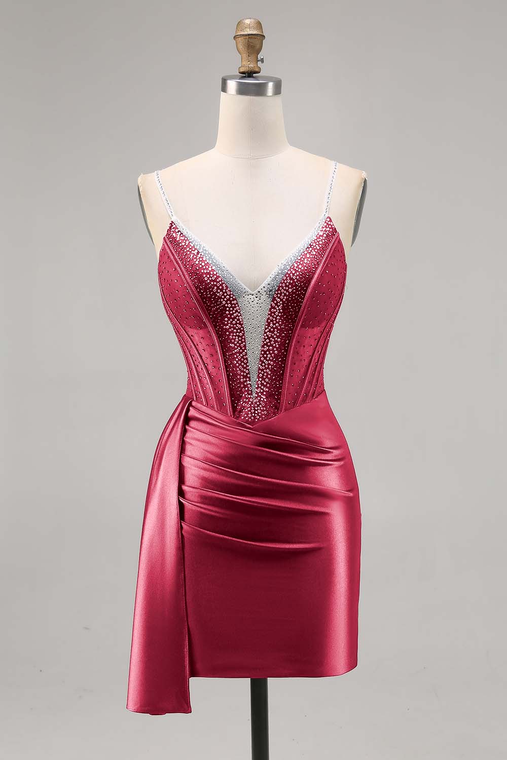 Sparkly Navy Satin Corset Short Homecoming Dress with Beading