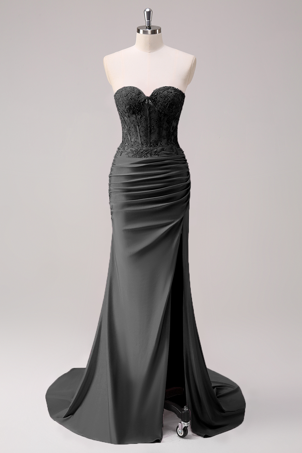 Fuchsia Sweetheart Mermaid Satin Long Corset Prom Dress with Appliques