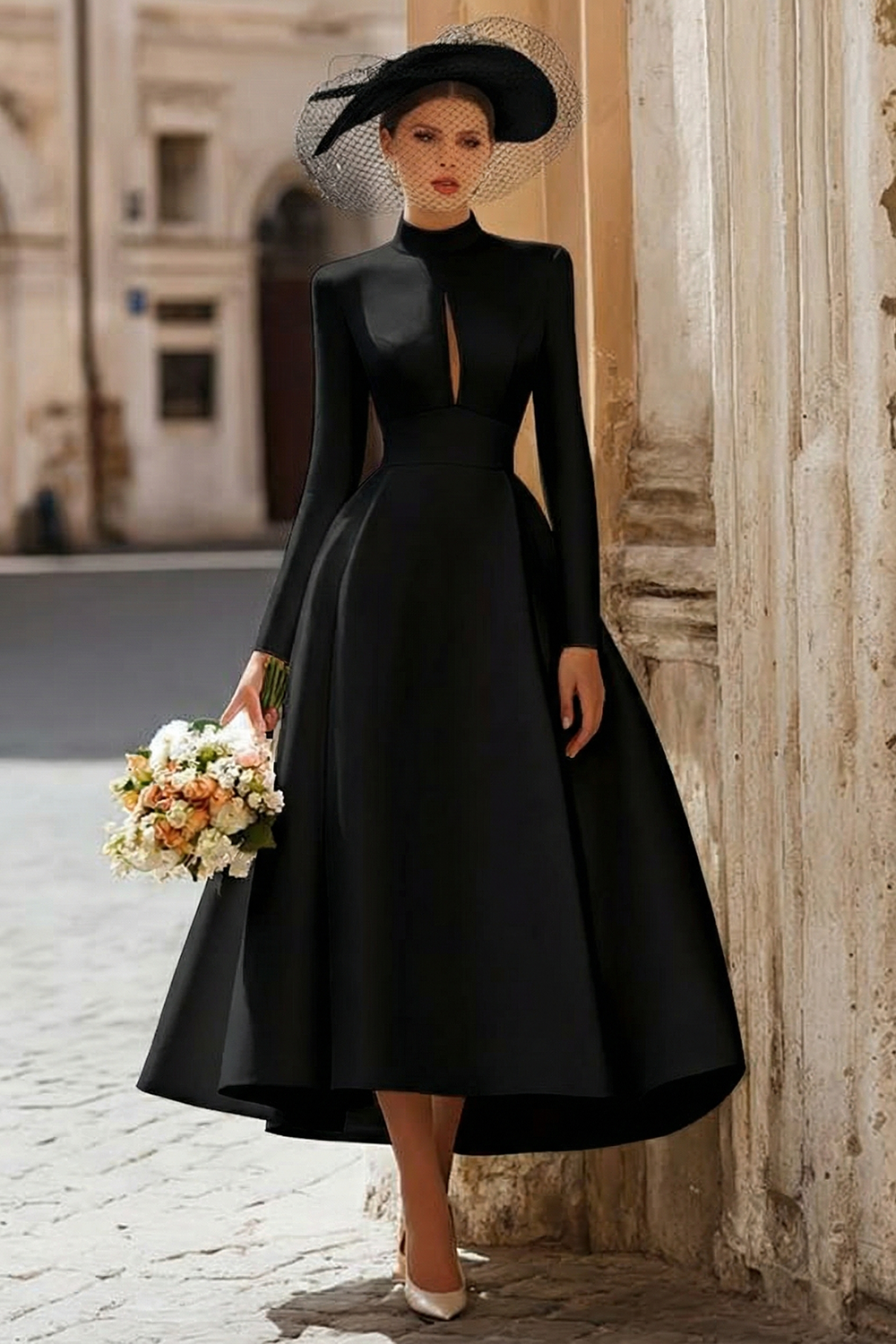 Vintage Ivory High Neck A Line Keyhole Long Sleeves Wedding Dress