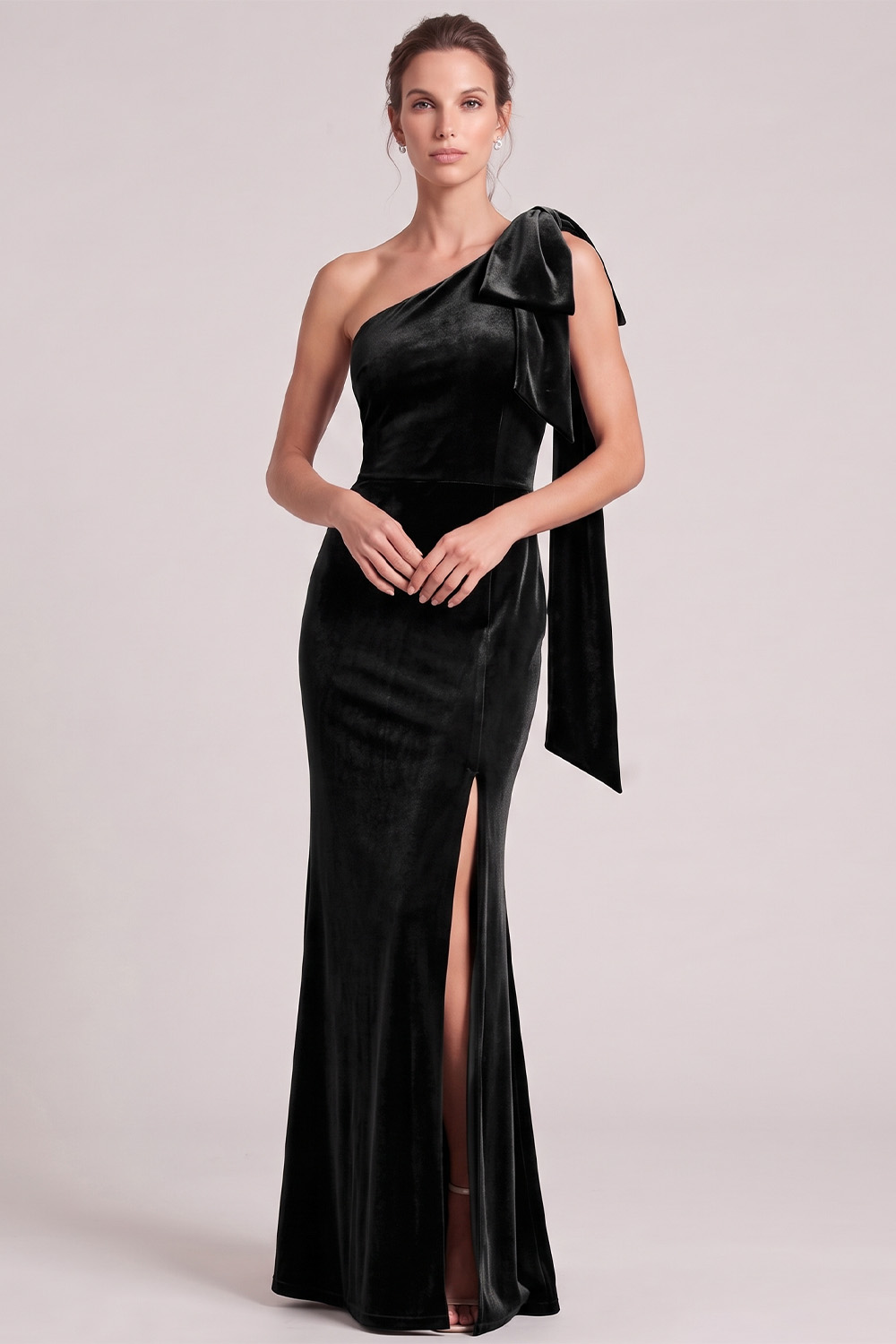 Olive Velvet Mermaid One Shoulder Long Holiday Dress with Slit