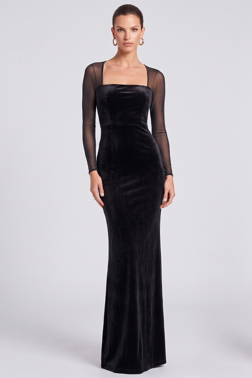 Dark Green Sheath Velvet Square Neck Long Sleeves Holiday Party Dress