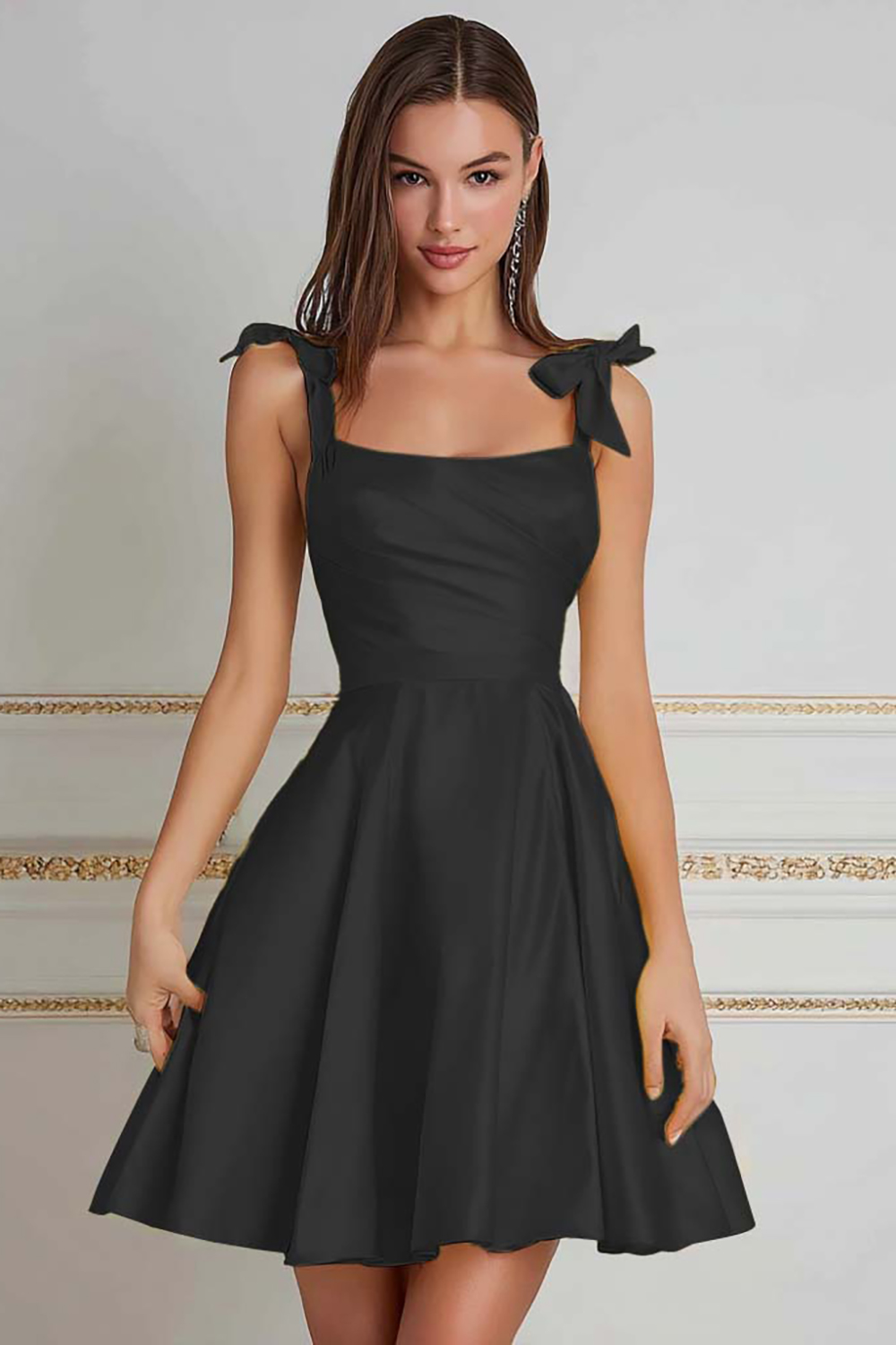 Cute Yellow Satin A-Line Short Homecoming Dress with Bows