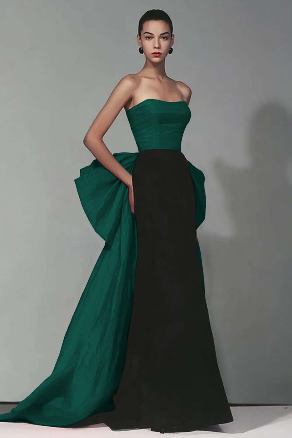 Elegant Black and Red Strapless Long Mermaid Formal Dress with Bow