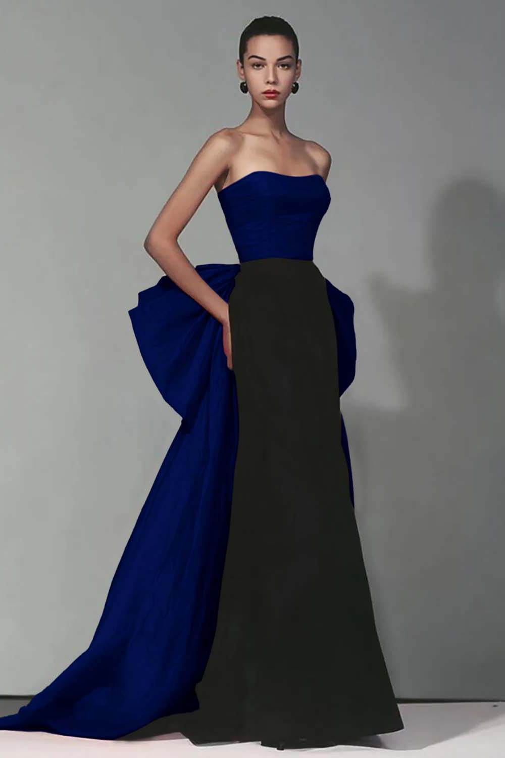 Elegant Black and Red Strapless Long Mermaid Formal Dress with Bow