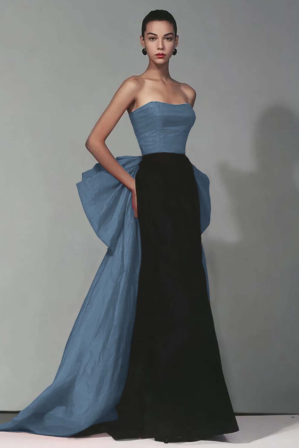 Elegant Black and Red Strapless Long Mermaid Formal Dress with Bow