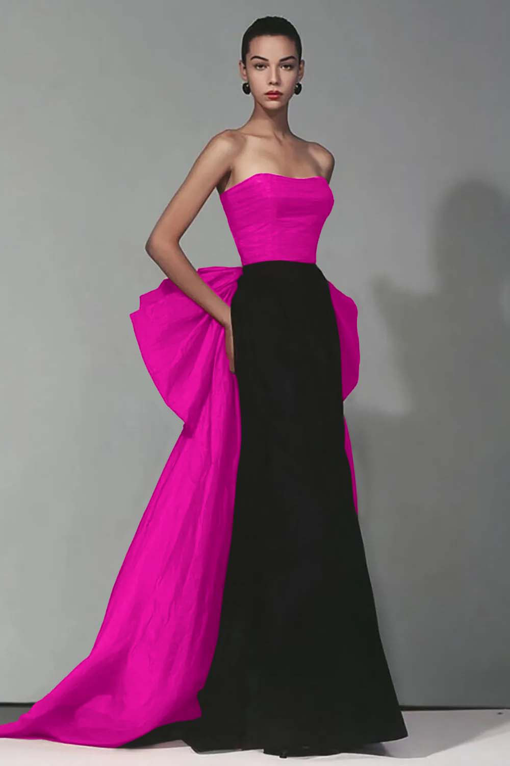 Elegant Black and Red Strapless Long Mermaid Formal Dress with Bow