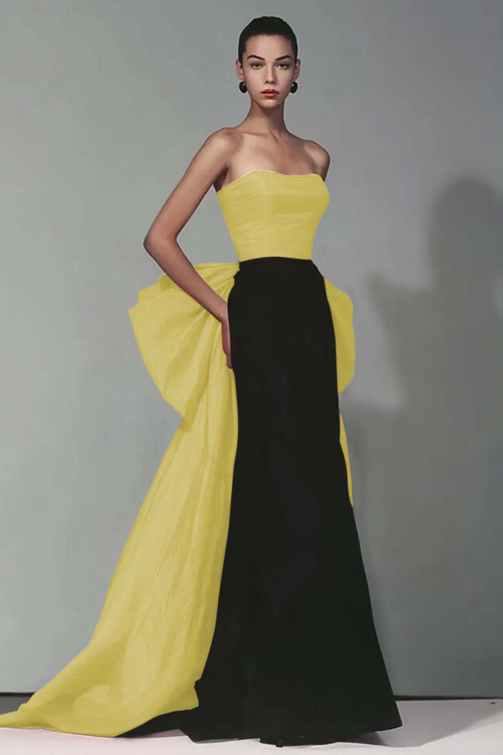 Elegant Black and Red Strapless Long Mermaid Formal Dress with Bow