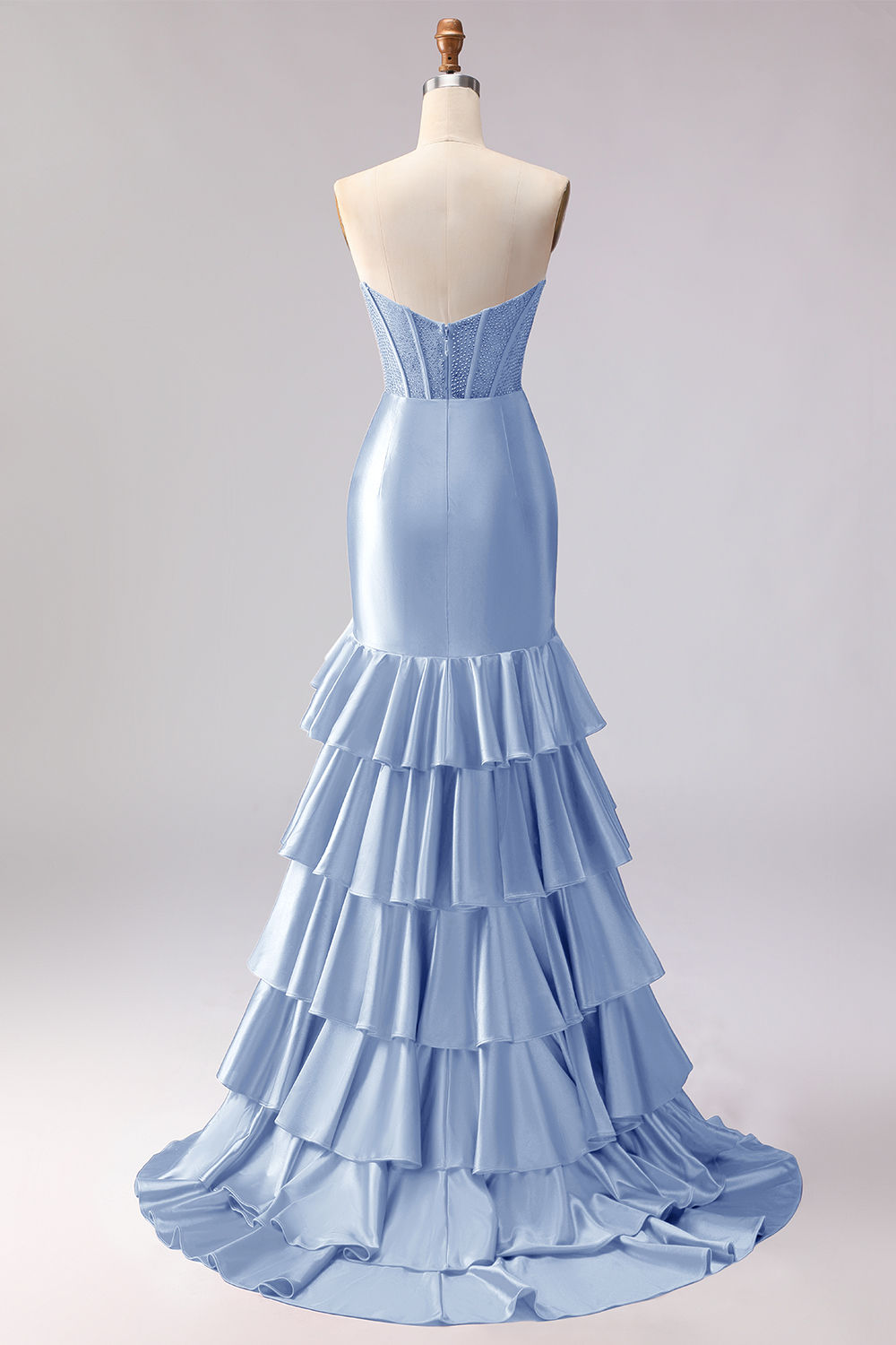 Sparkly Red Beaded Mermaid Sweetheart Ruffled Long Corset Prom Dress