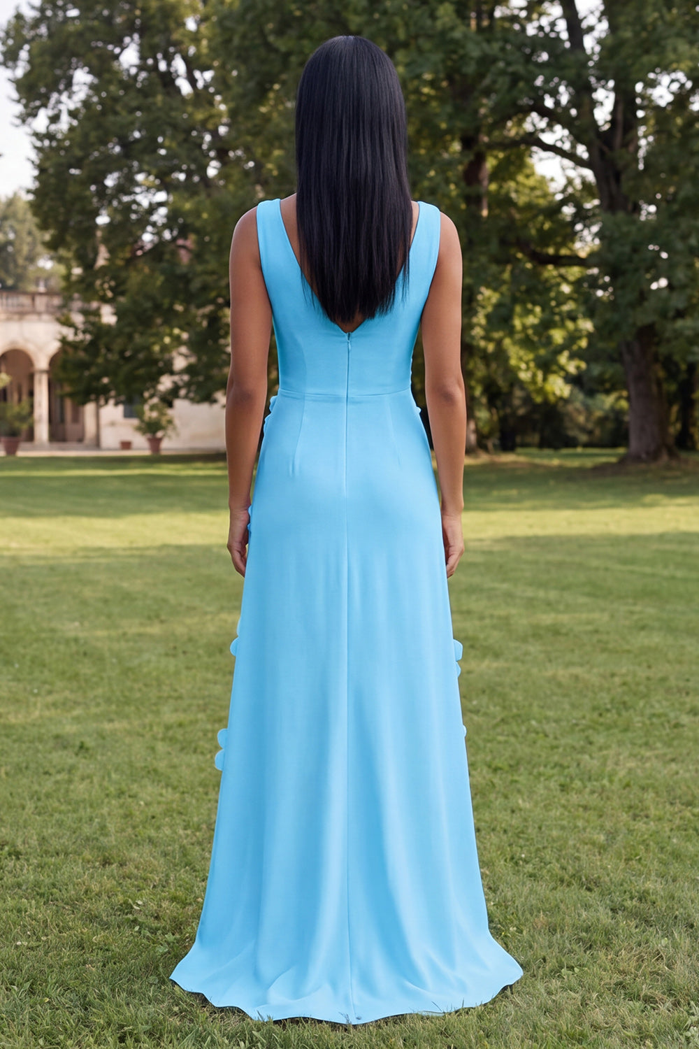 Floral Butter Yellow Sheath V-Neck Long Formal Dress