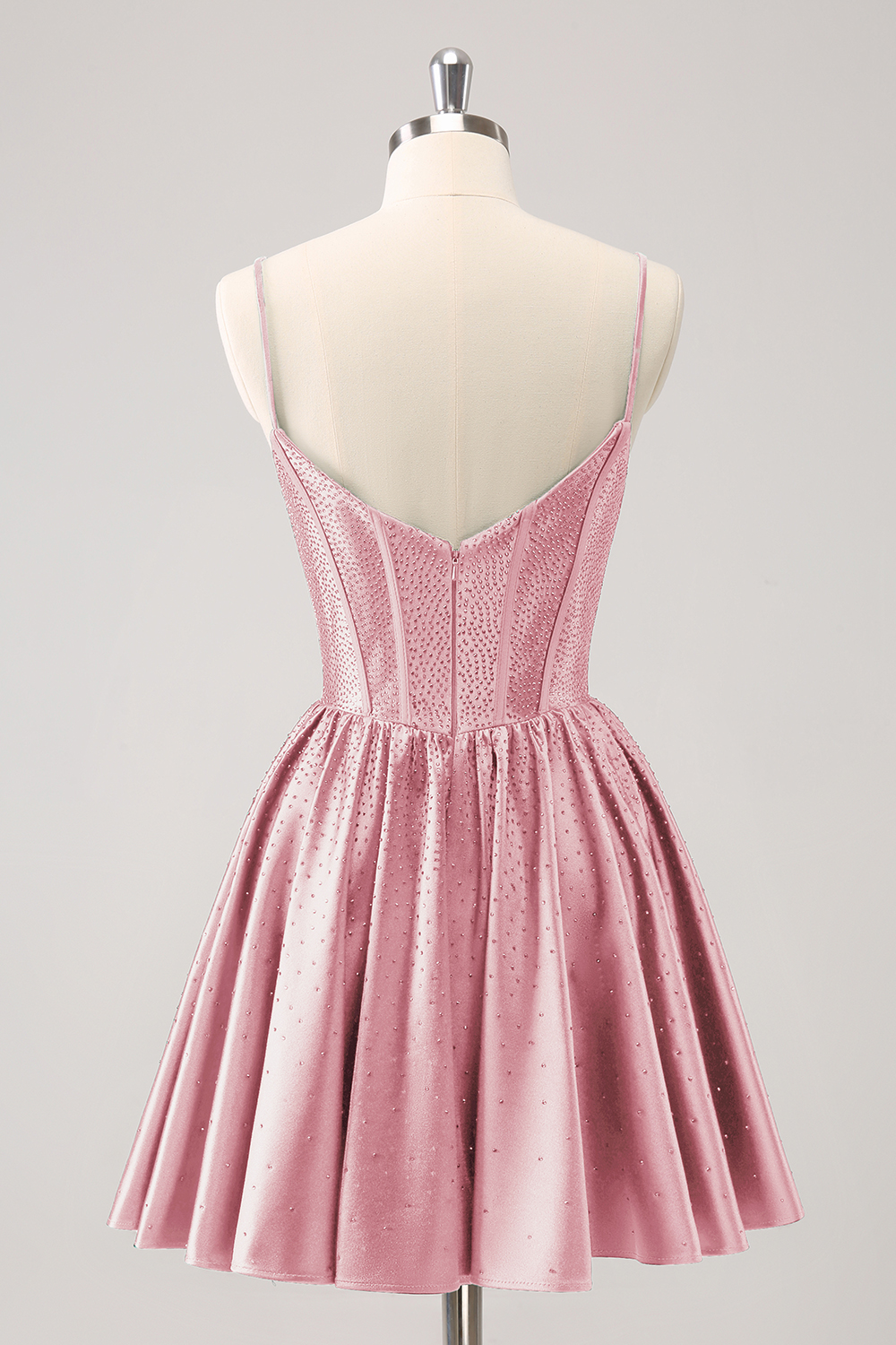 Dark Green Spaghetti Straps A-Line Satin Corset Homecoming Dress with Beading