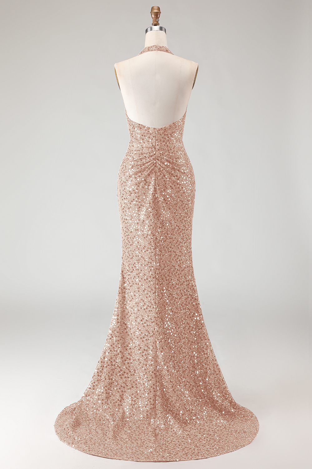 Sparkly Burgundy Sequin Halter Long Mermaid Prom Dress with Slit