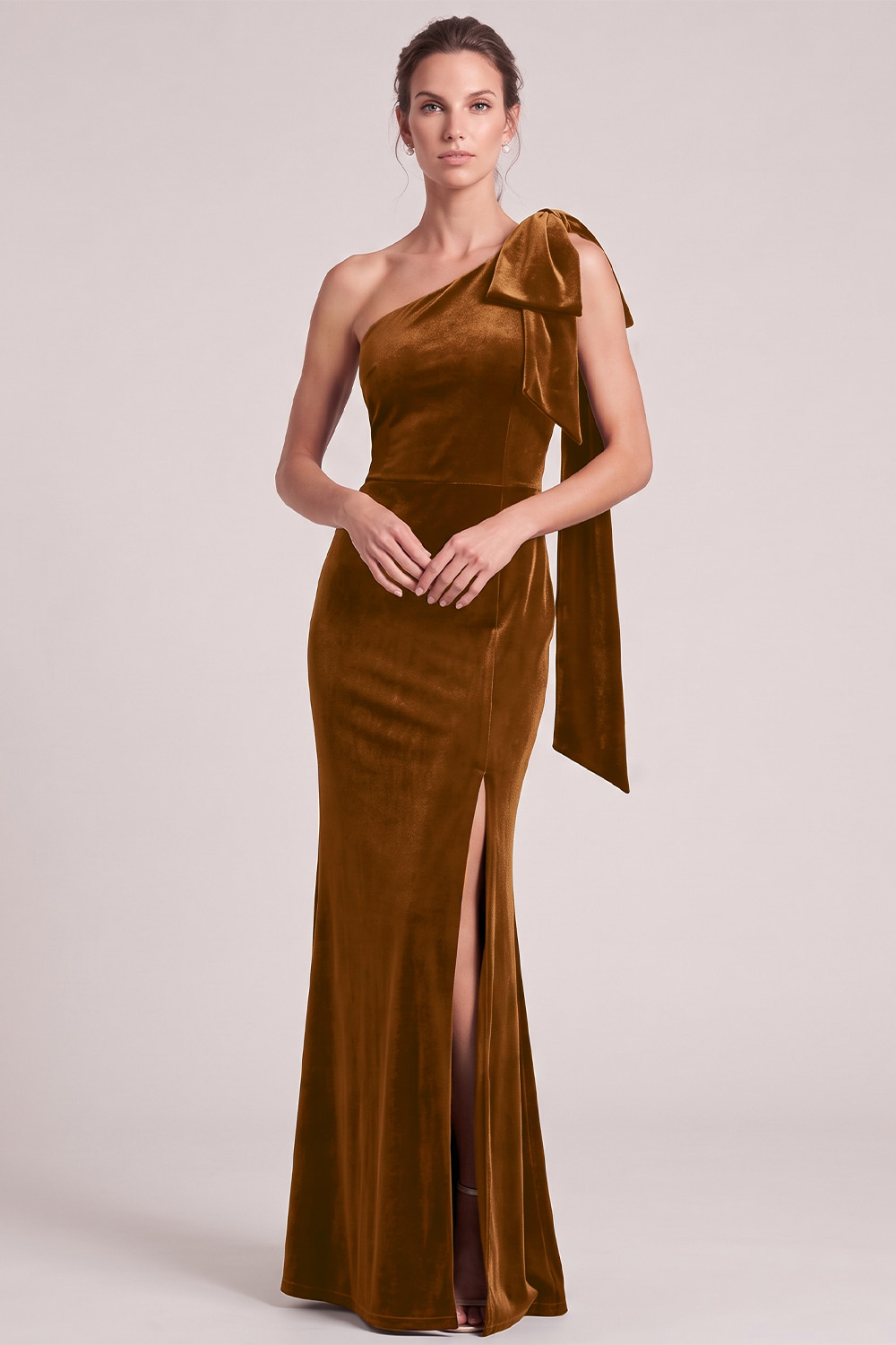 Olive Velvet Mermaid One Shoulder Long Holiday Dress with Slit