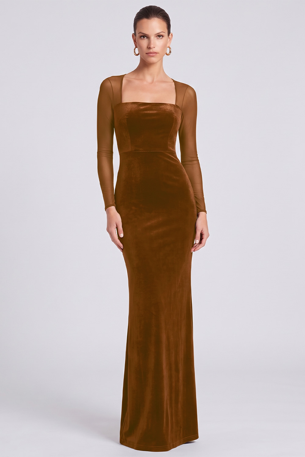 Dark Green Sheath Velvet Square Neck Long Sleeves Holiday Party Dress