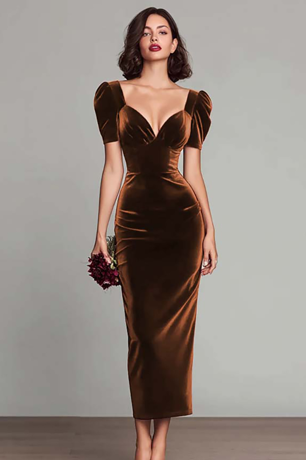 Elegant Burgundy Velvet Sheath Long Holiday Party Dress