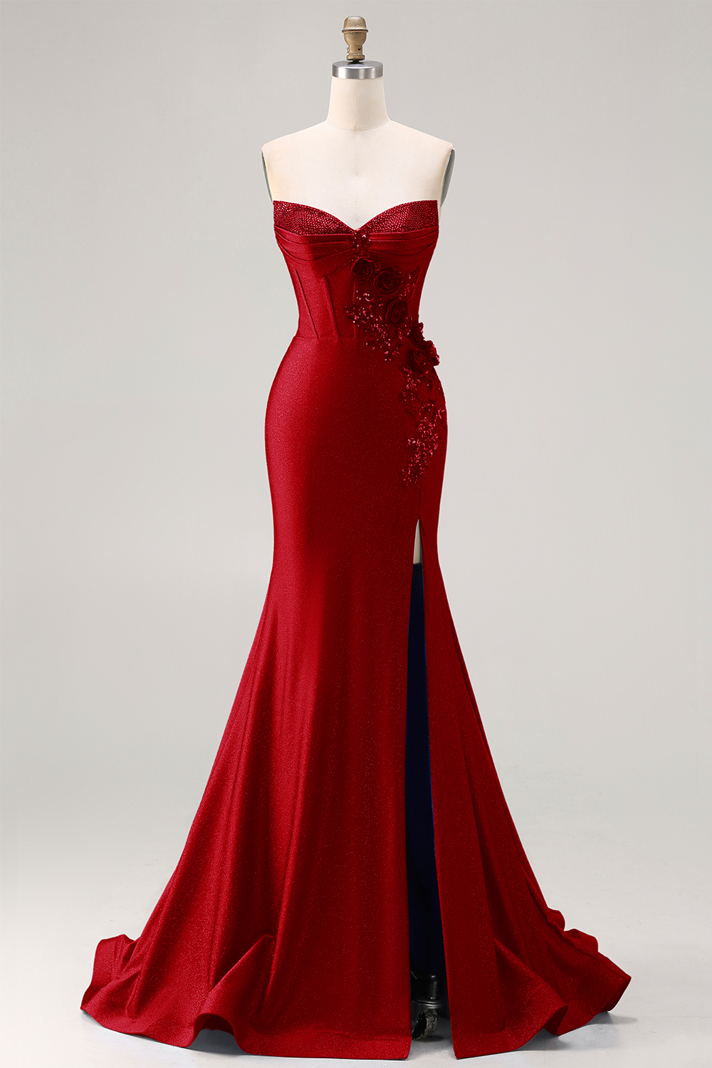 Sparkly Royal Blue Corset Satin Long Mermaid Prom Dress with Appliques