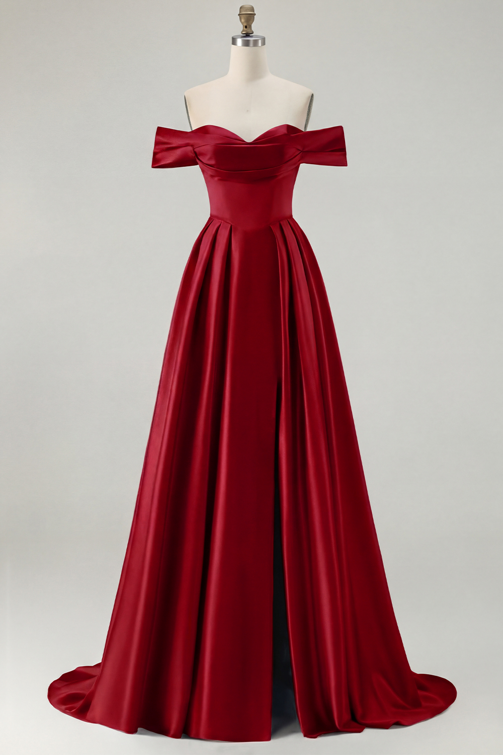 Blue A Line Off the Shoulder Long Satin Prom Dress with Slit