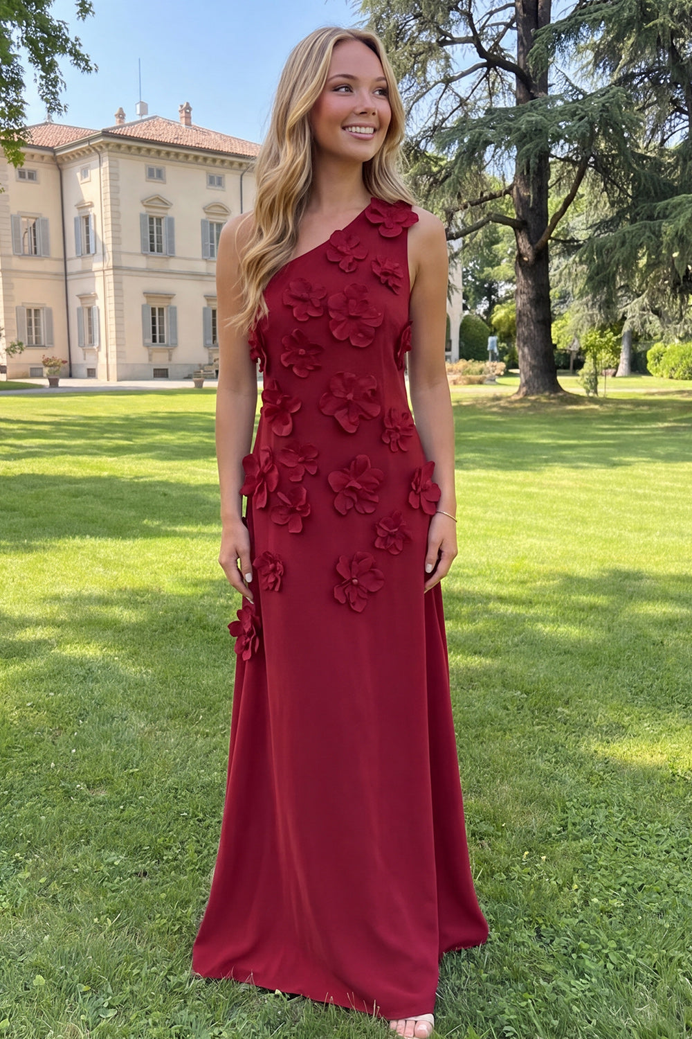 Floral Yellow Sheath One Shoulder Maxi Formal Dress