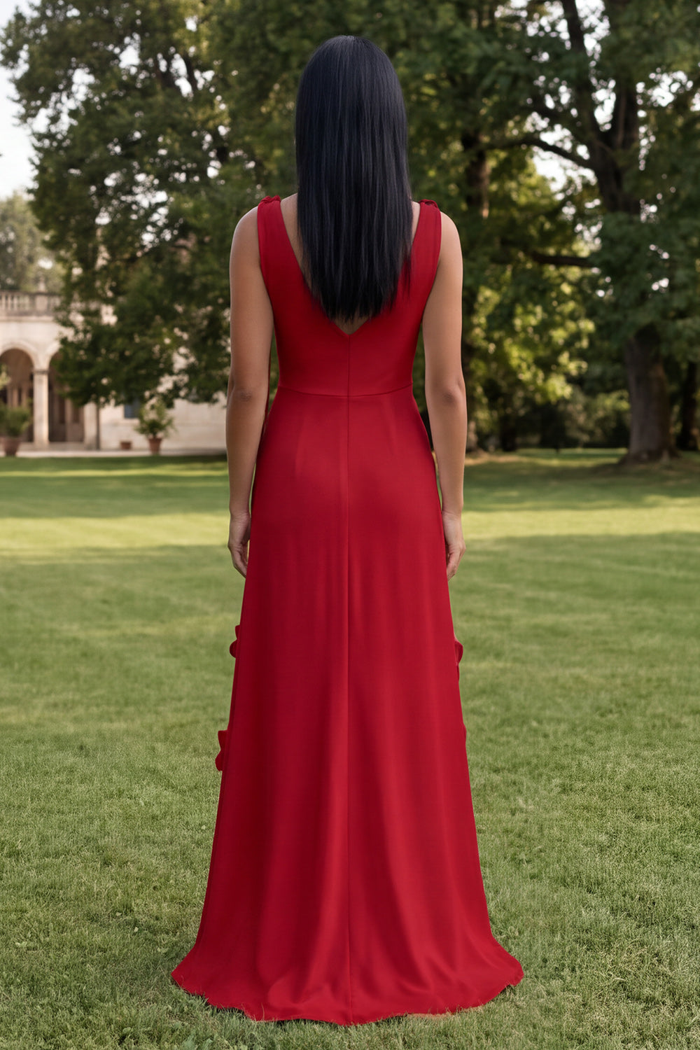 Floral Butter Yellow Sheath V-Neck Long Formal Dress