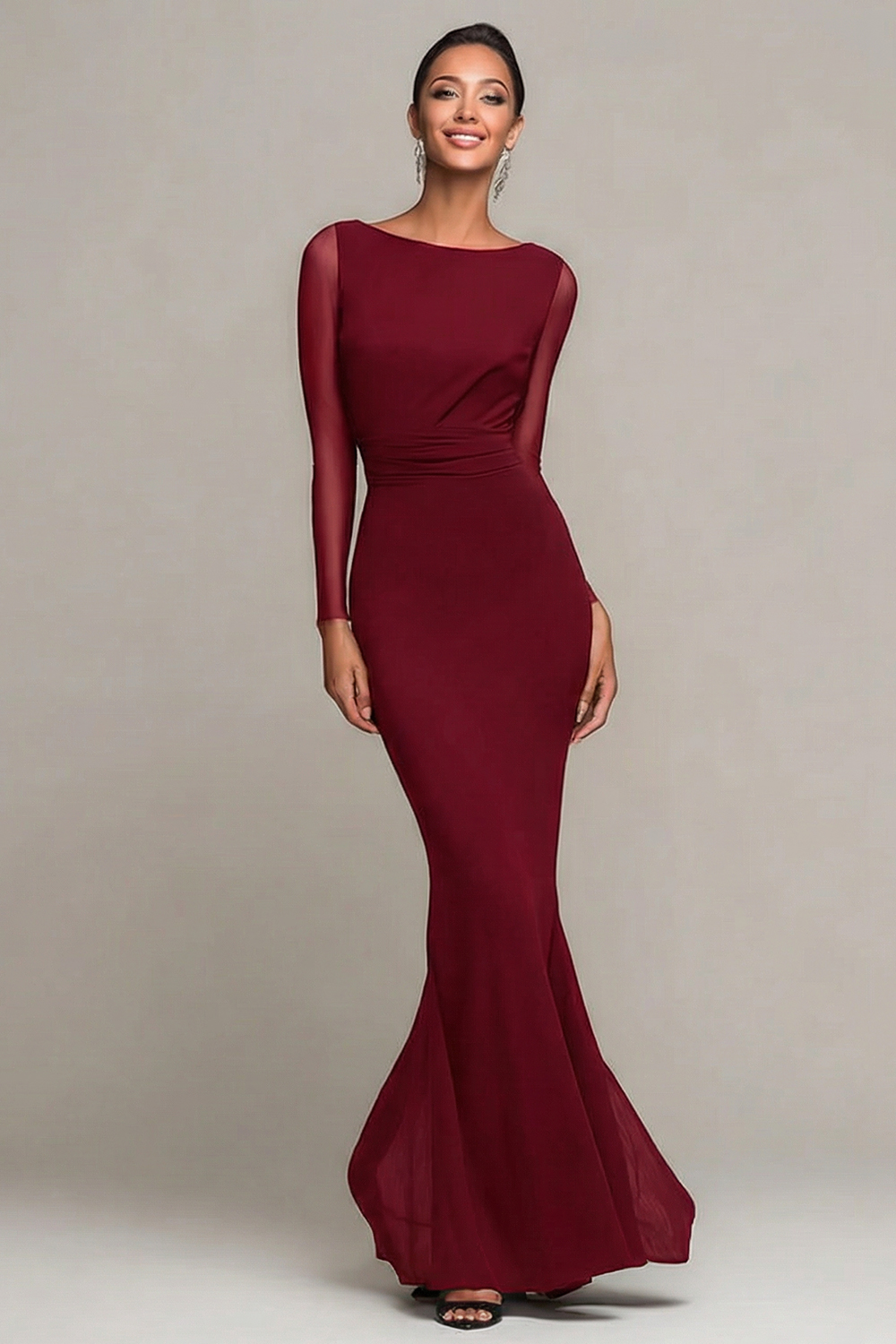 Modest Black Boat Neck Mermaid Long Sleeves Formal Dress