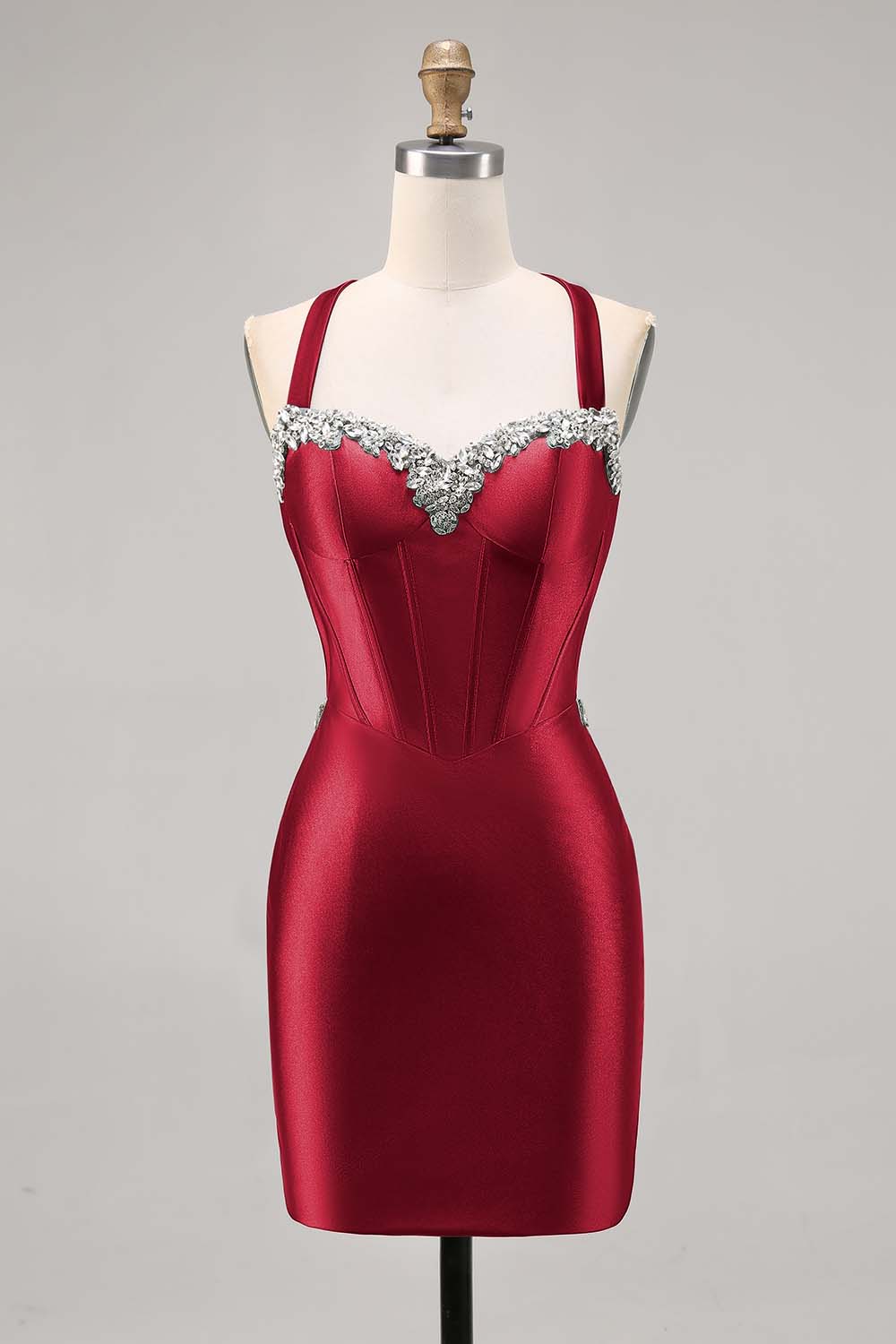 Sparkly Dark Green Satin Corset Short Tight Homecoming Dress with Beading