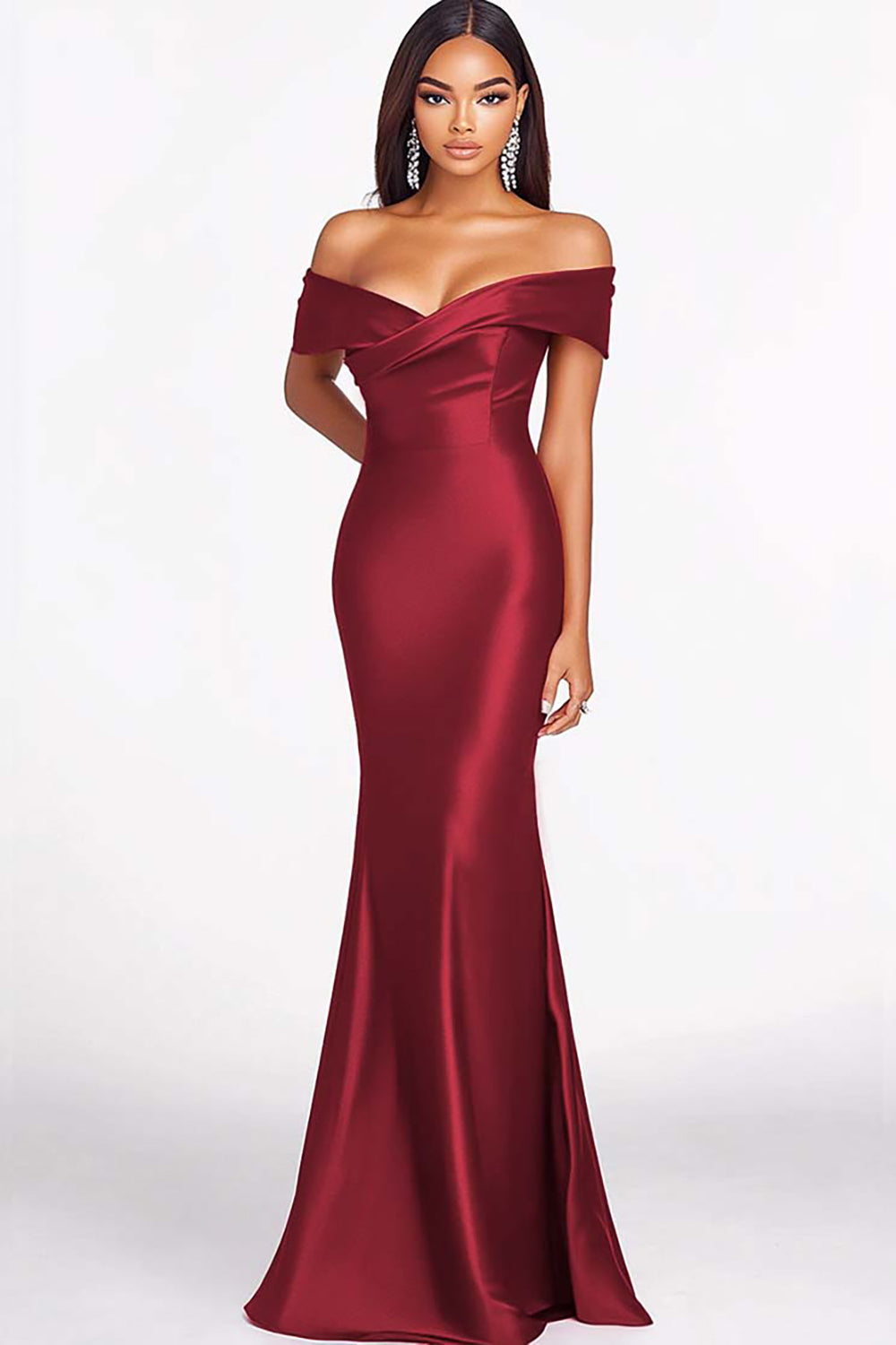 Off the Shoulder Elegant Red Mermaid Long Formal Dress