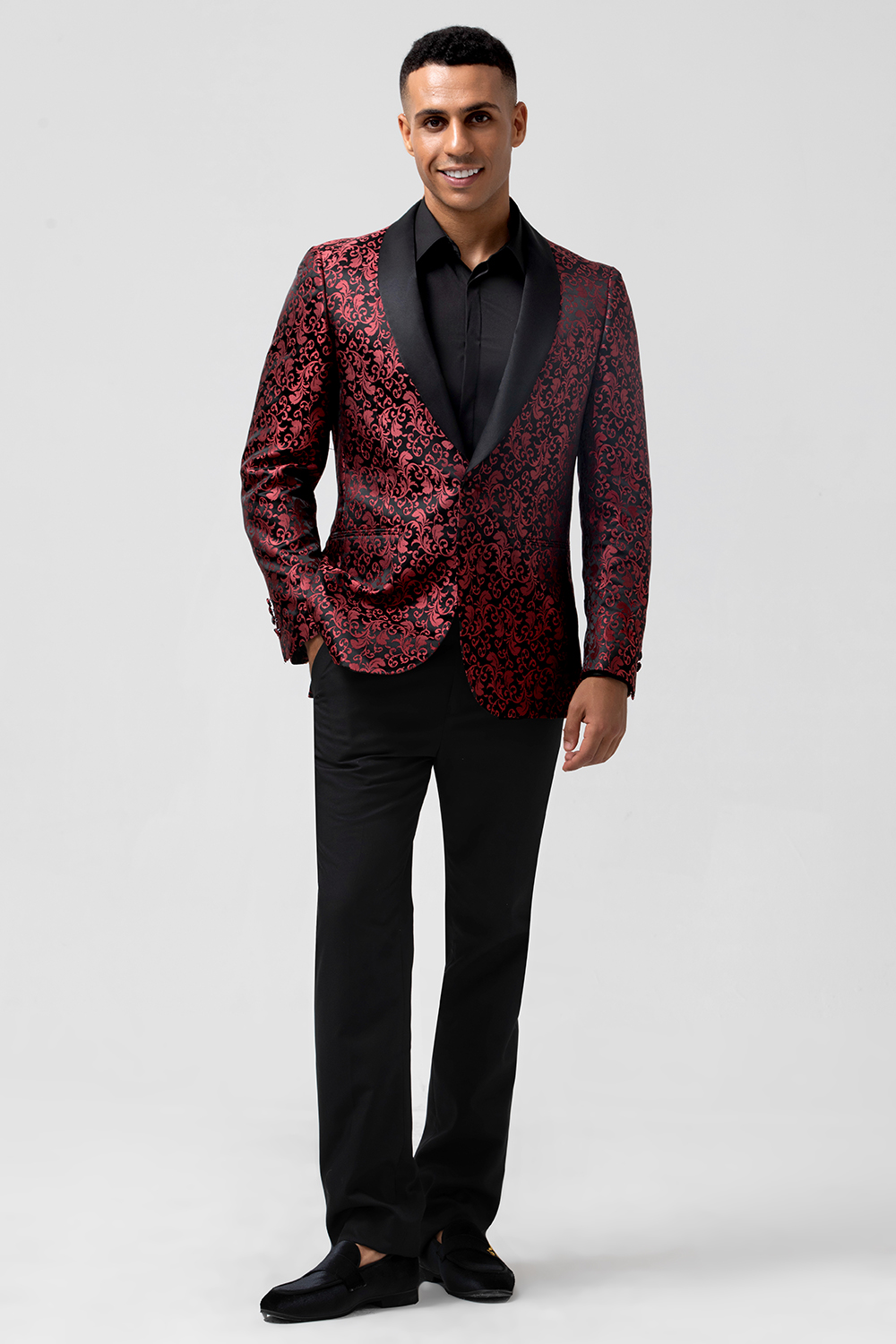 Red Jacquard Shawl Lapel 2 Pieces Prom Men's Suits