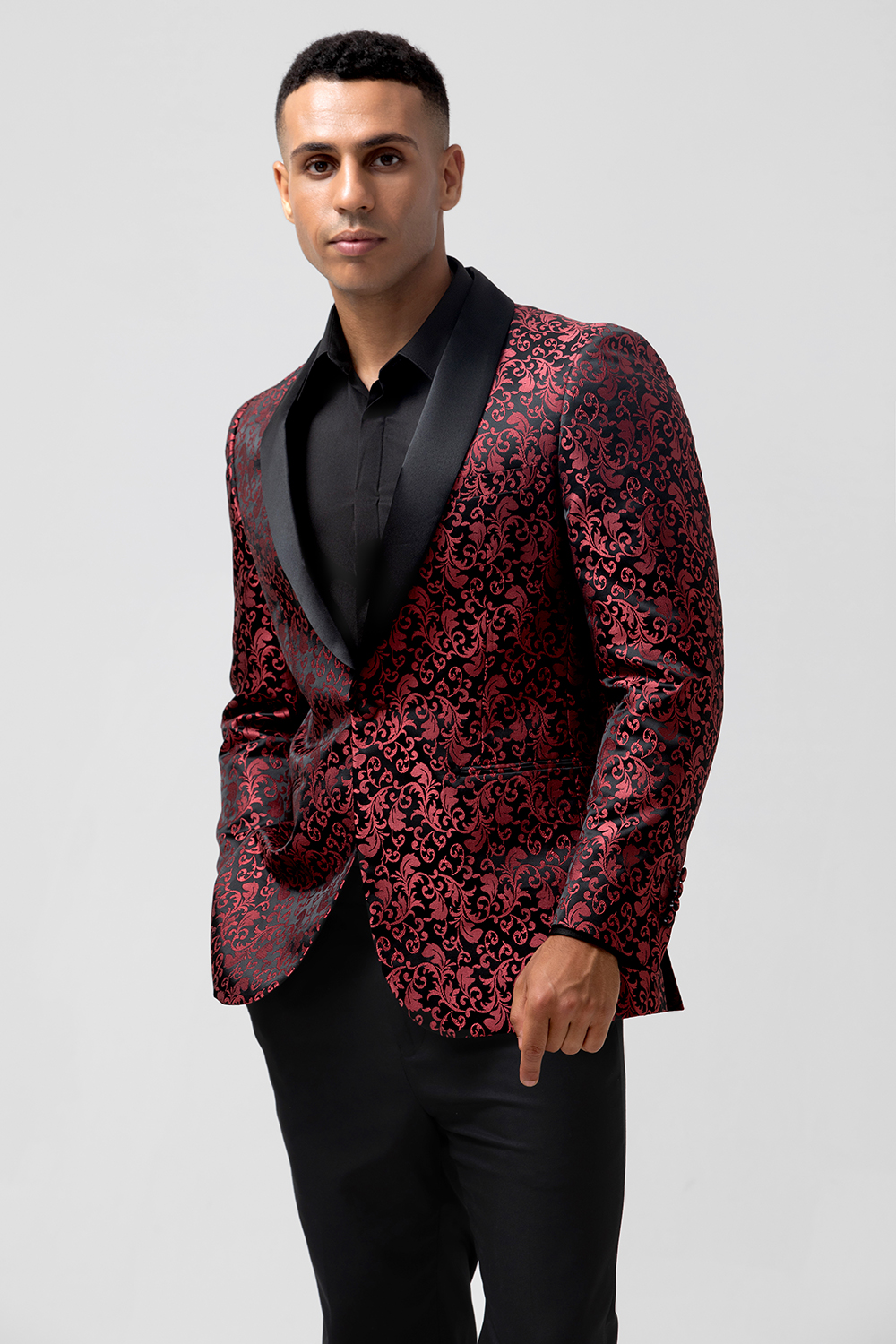Red Jacquard Shawl Lapel 2 Pieces Prom Men's Suits