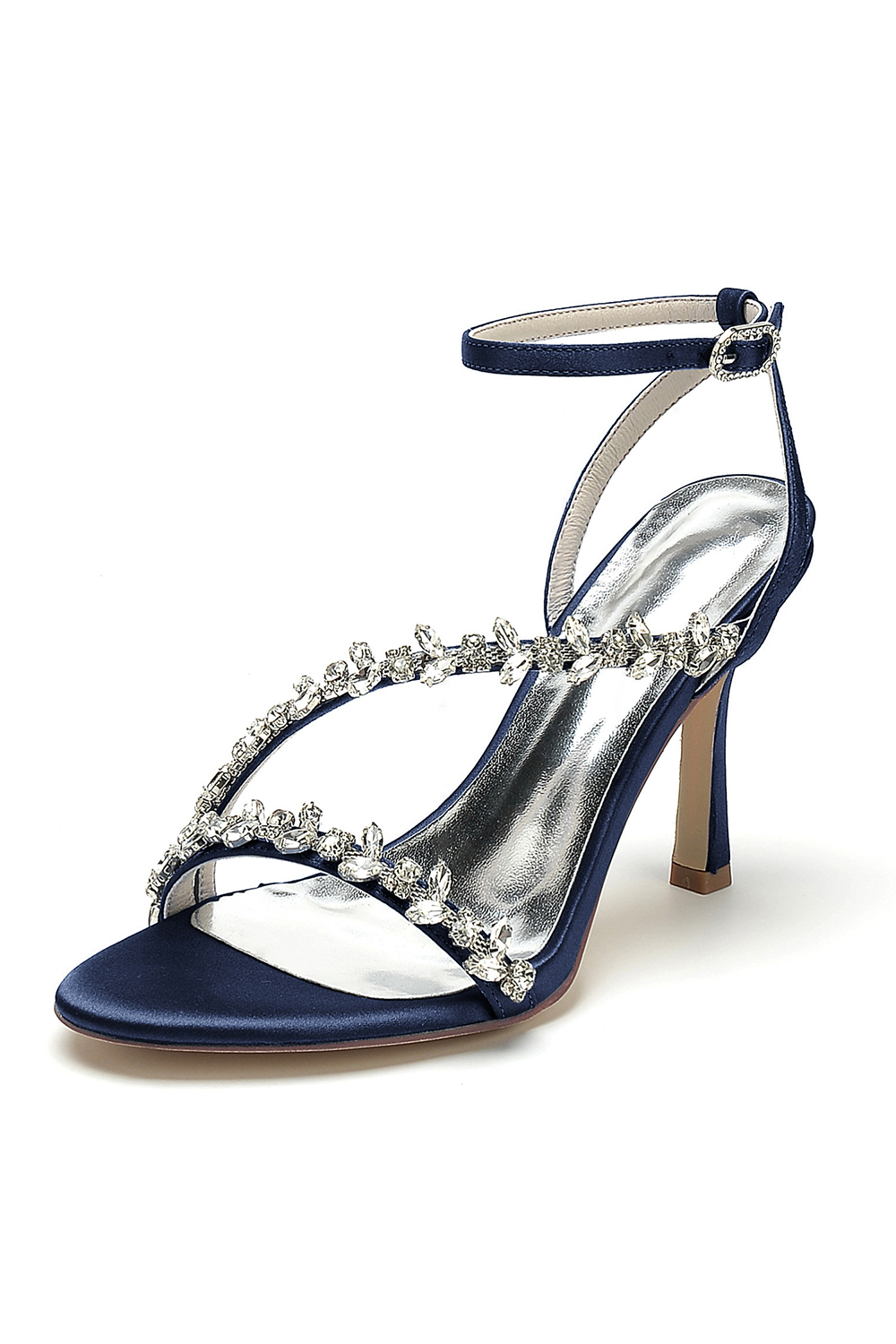 White Rhinestone Stilettos Open Toe Strappy Shoes