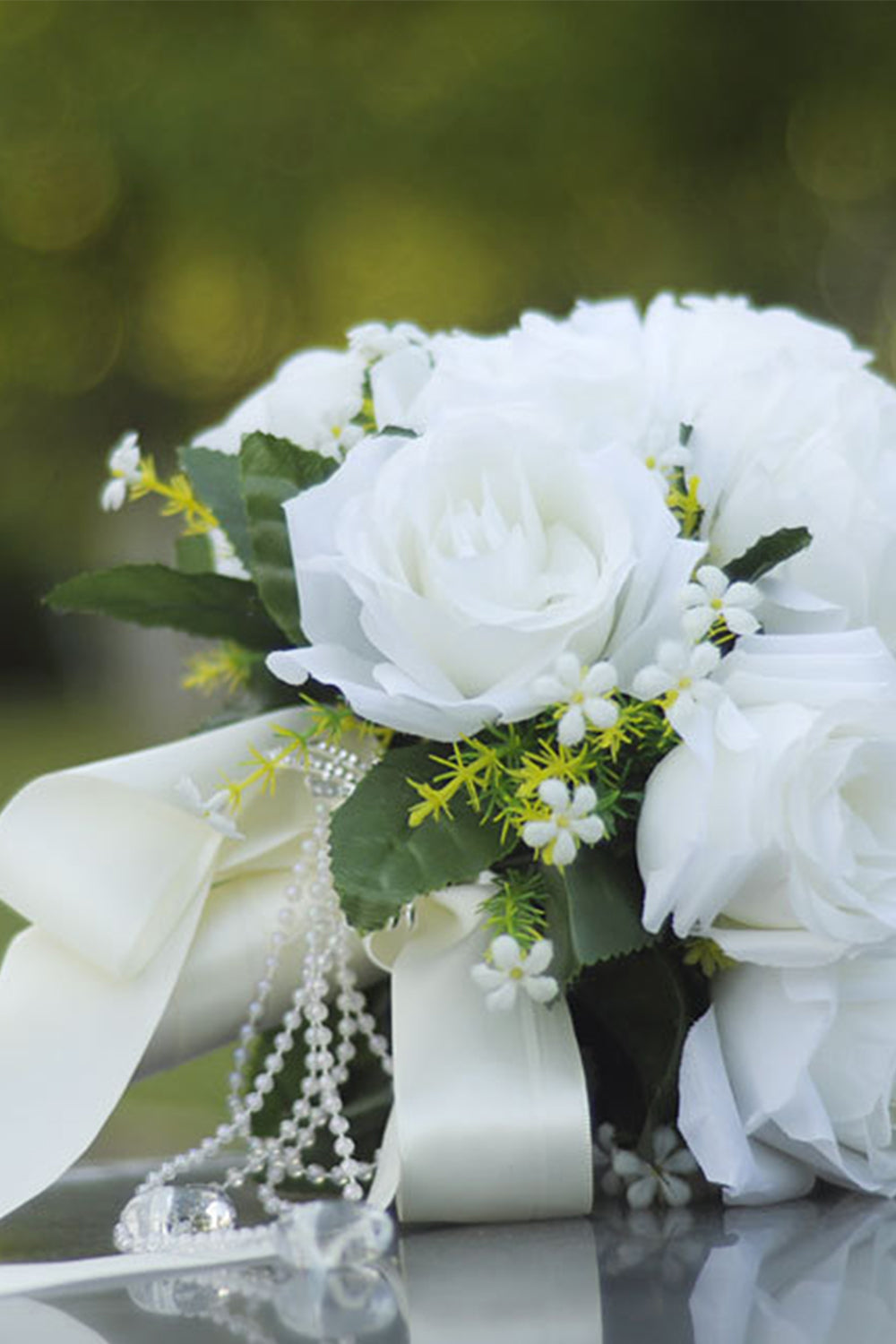 White Artificial Rose Homecoming Bouquet