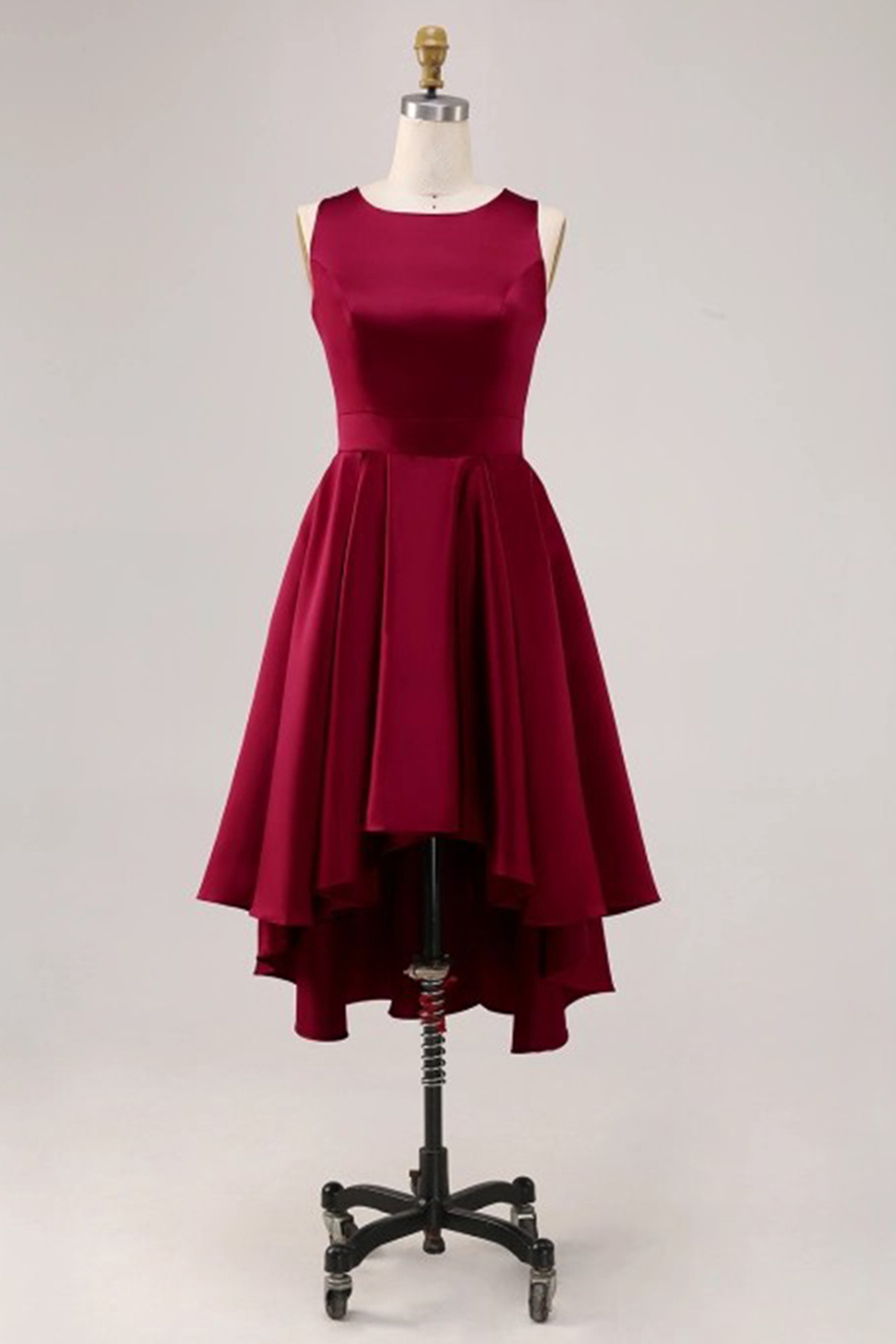 Simple Burgundy Satin A-Line High Low Cocktail Dress