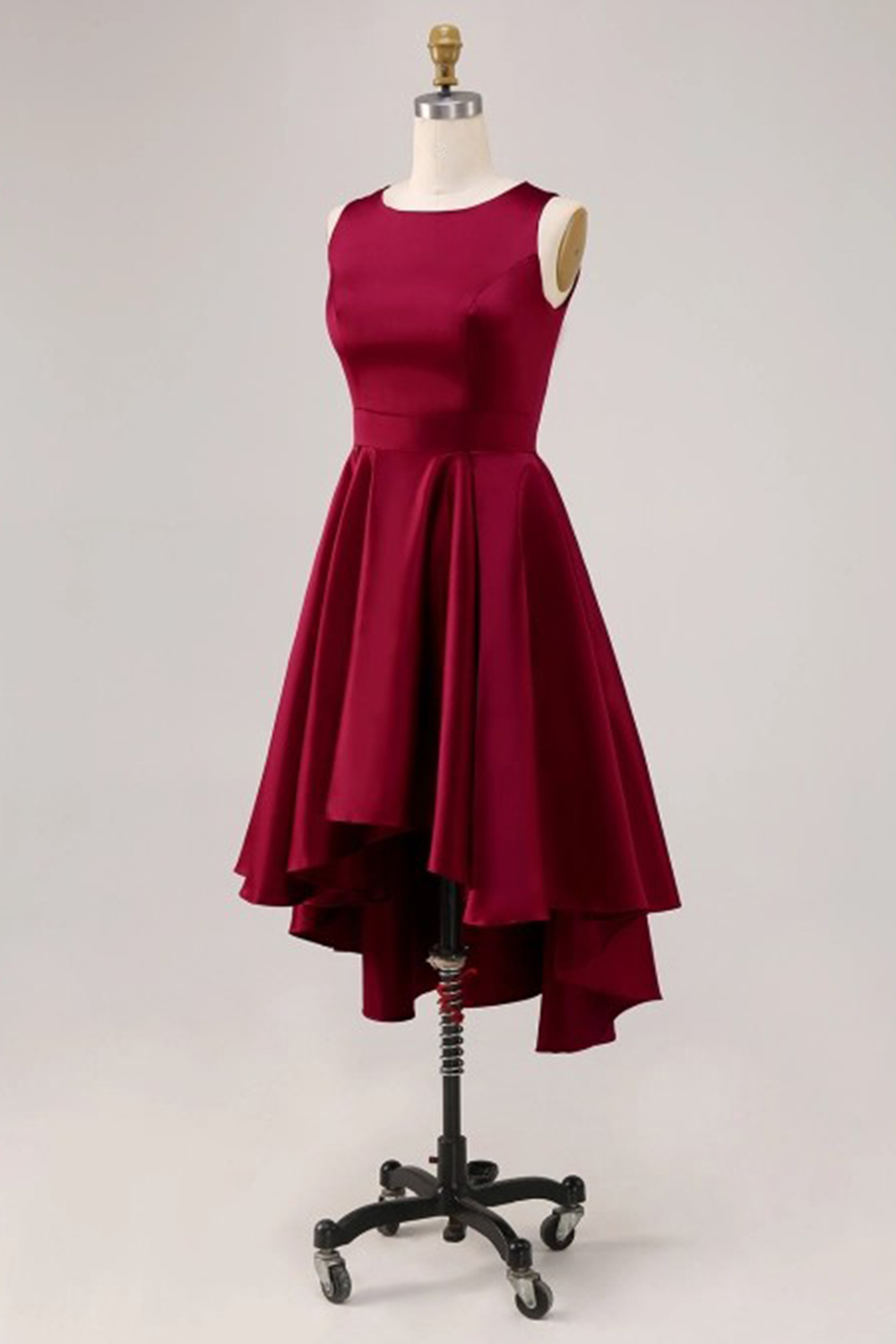 Simple Burgundy Satin A-Line High Low Cocktail Dress