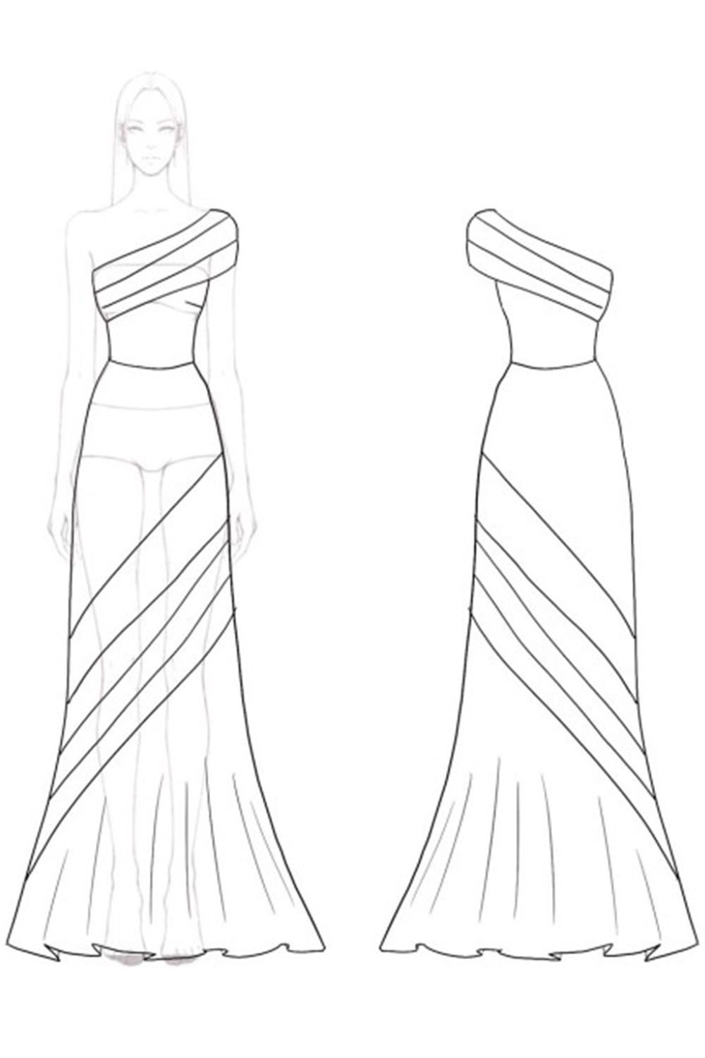 Black and White One Shoulder Mermaid Ruched Long Formal Dress