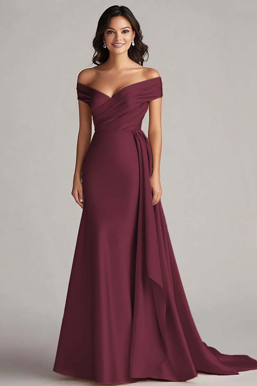 Elegant Champagne Off the Shoulder Mermaid Long Satin Formal Dress