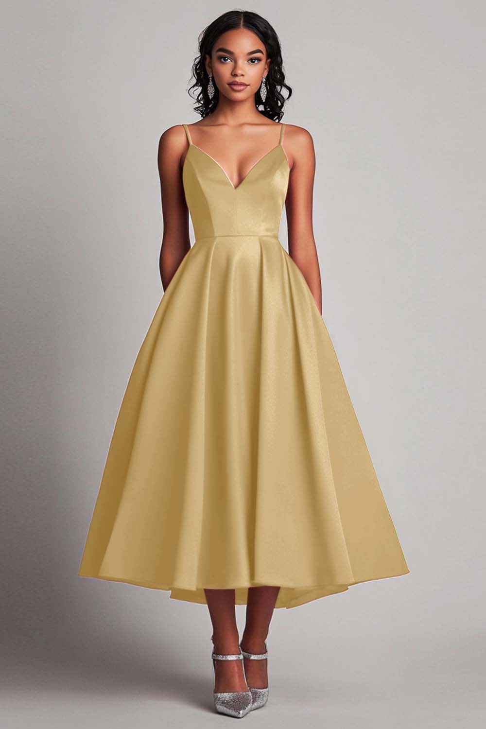 Modest Spaghetti Straps Dark Navy Asymmetrical Long Formal Dress