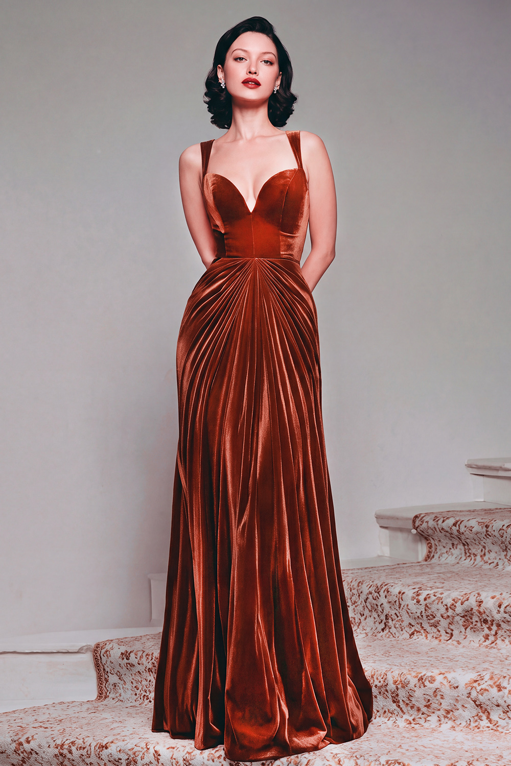 Elegant Burgundy Velvet Mermaid Thick Straps Long Formal Dress