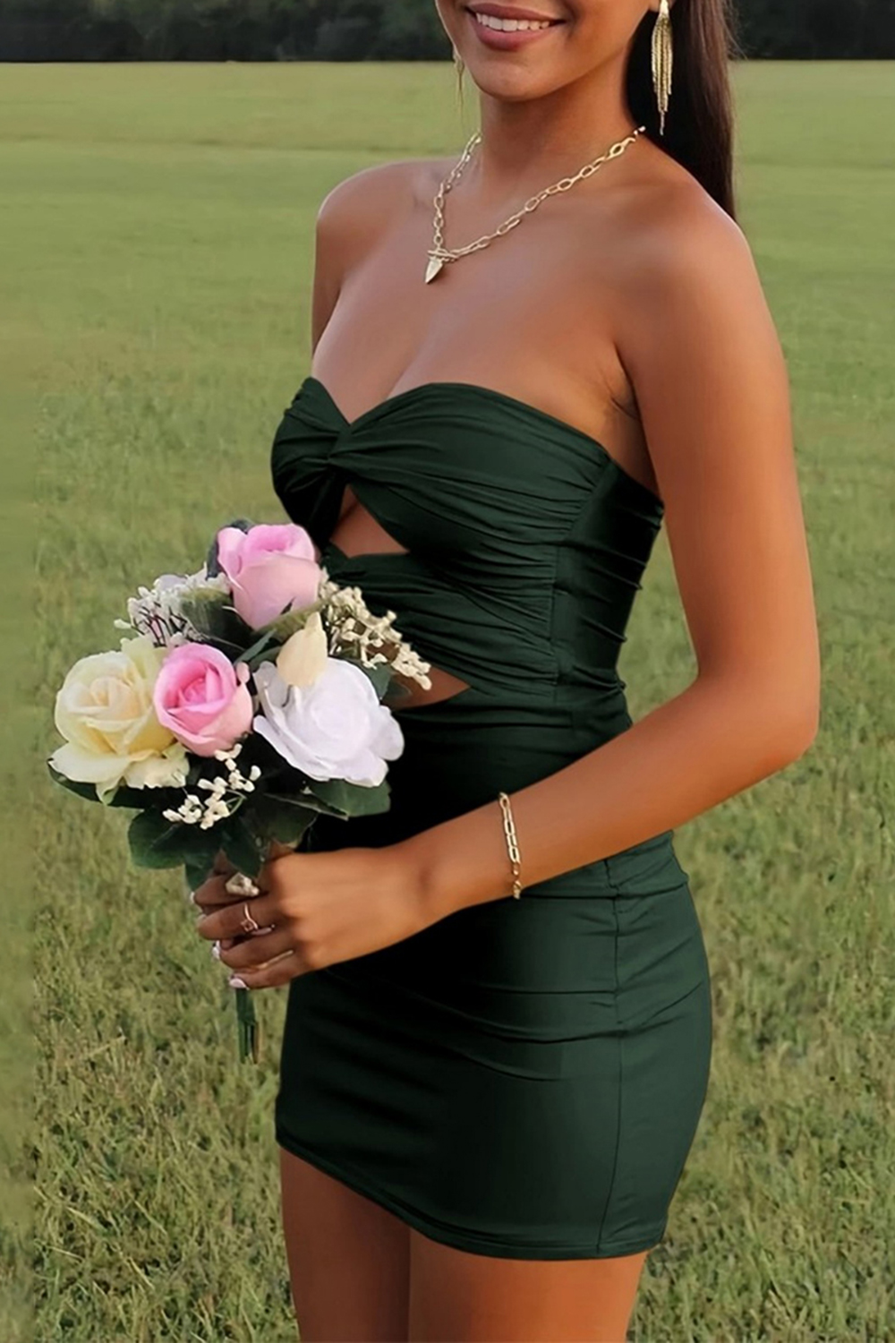 Yellow Bodycon Sweetheart Keyhole Mini Party Dress