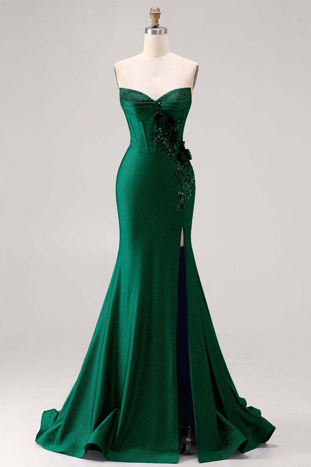 Sparkly Royal Blue Corset Satin Long Mermaid Prom Dress with Appliques