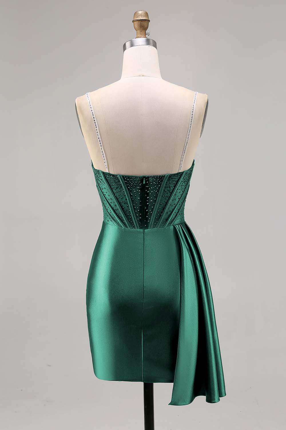 Sparkly Navy Satin Corset Short Homecoming Dress with Beading