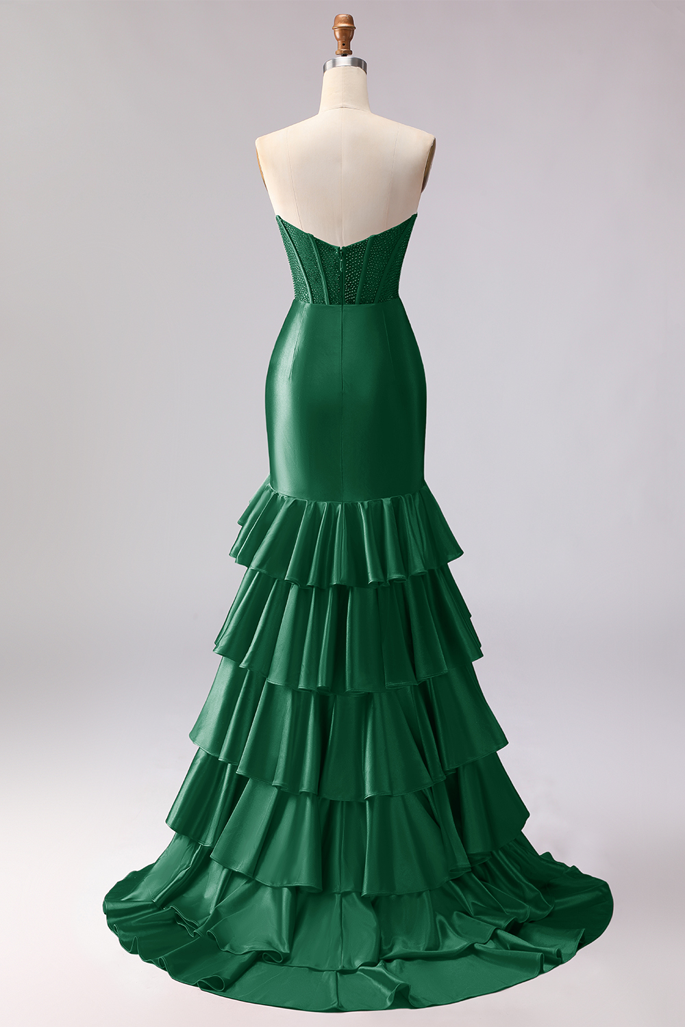 Sparkly Red Beaded Mermaid Sweetheart Ruffled Long Corset Prom Dress