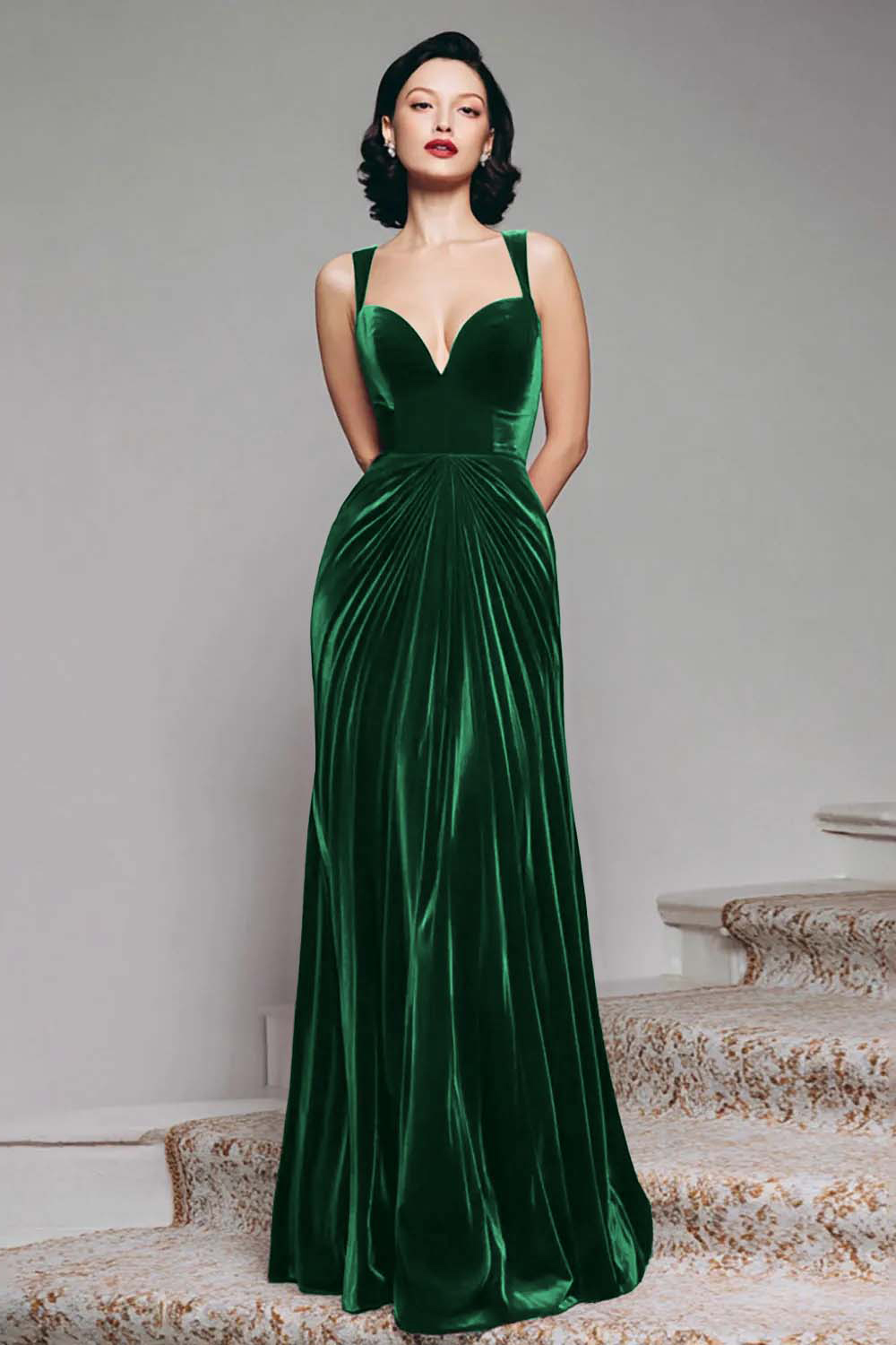 Elegant Burgundy Velvet Mermaid Thick Straps Long Holiday Party Dress