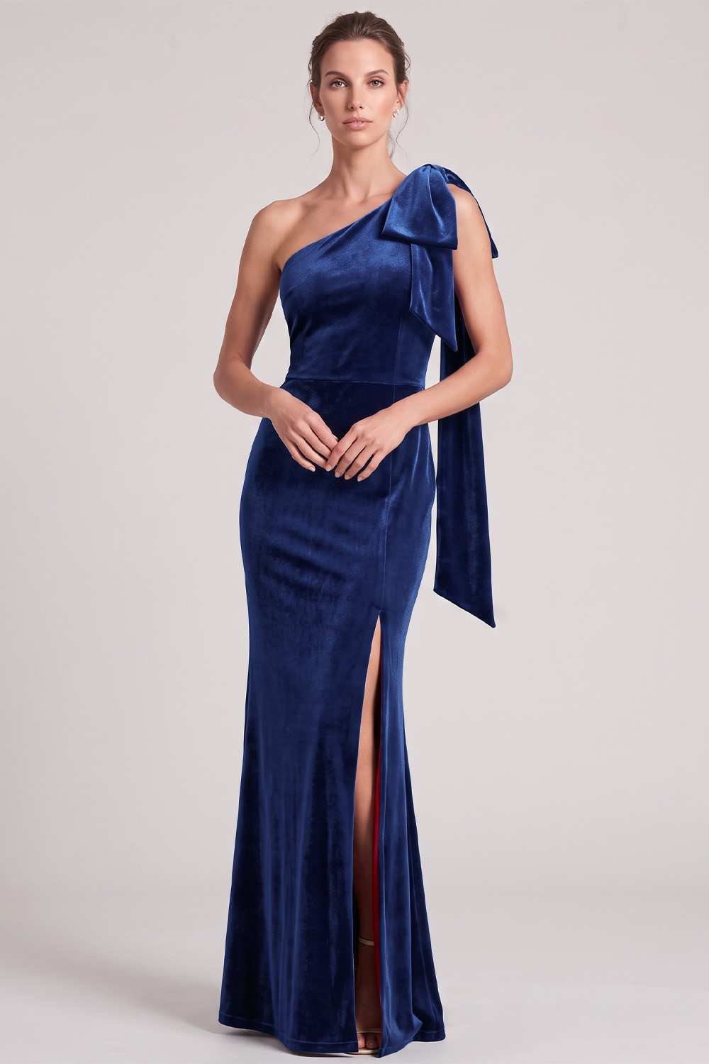 Olive Velvet Mermaid One Shoulder Long Holiday Dress with Slit