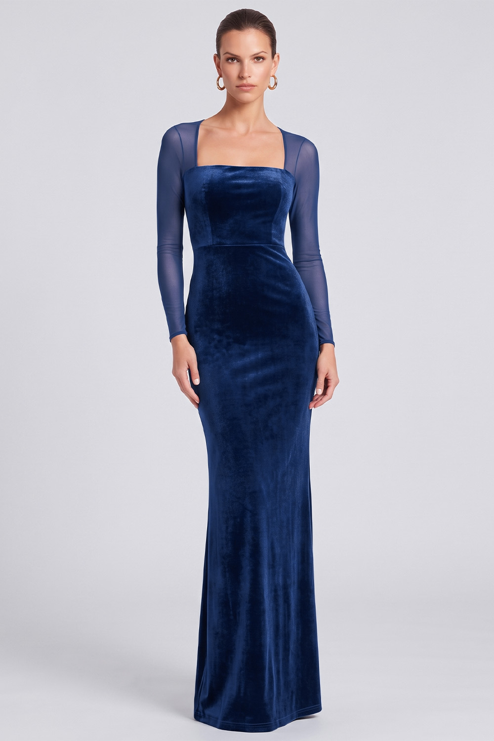 Dark Green Sheath Velvet Square Neck Long Sleeves Holiday Party Dress