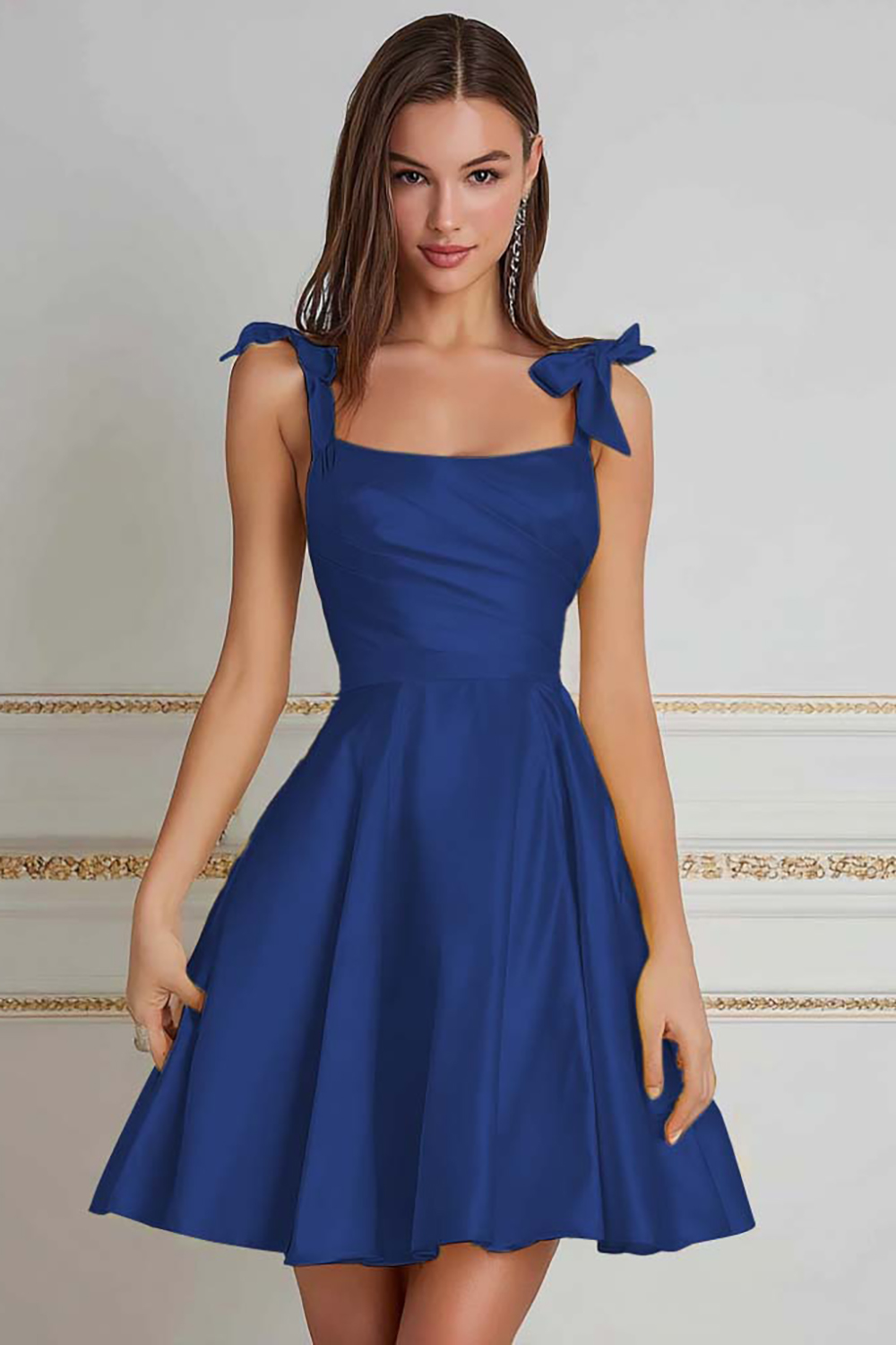 Cute Yellow Satin A-Line Short Homecoming Dress with Bows