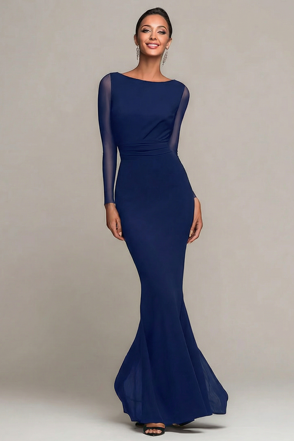 Modest Black Boat Neck Mermaid Long Sleeves Formal Dress