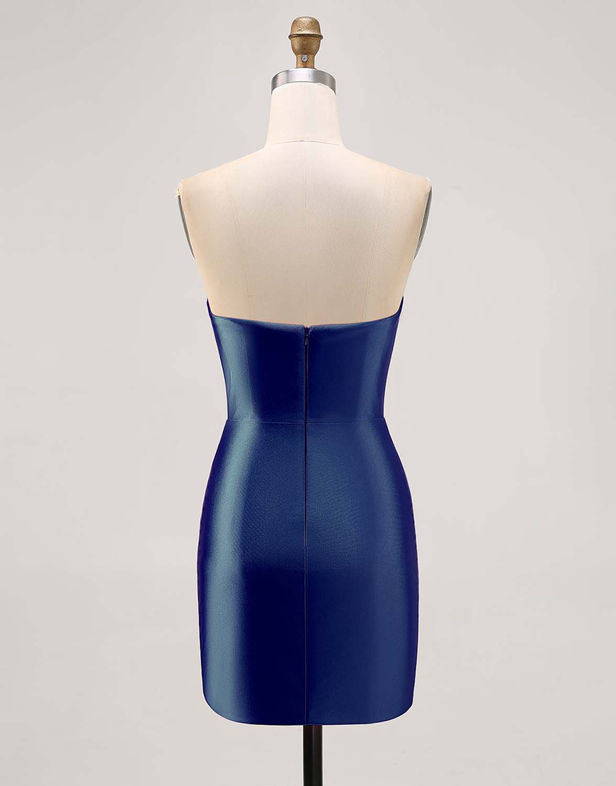 Sparkly Fuchsia Tight Strapless Short Satin Homecoming Dress with Beading